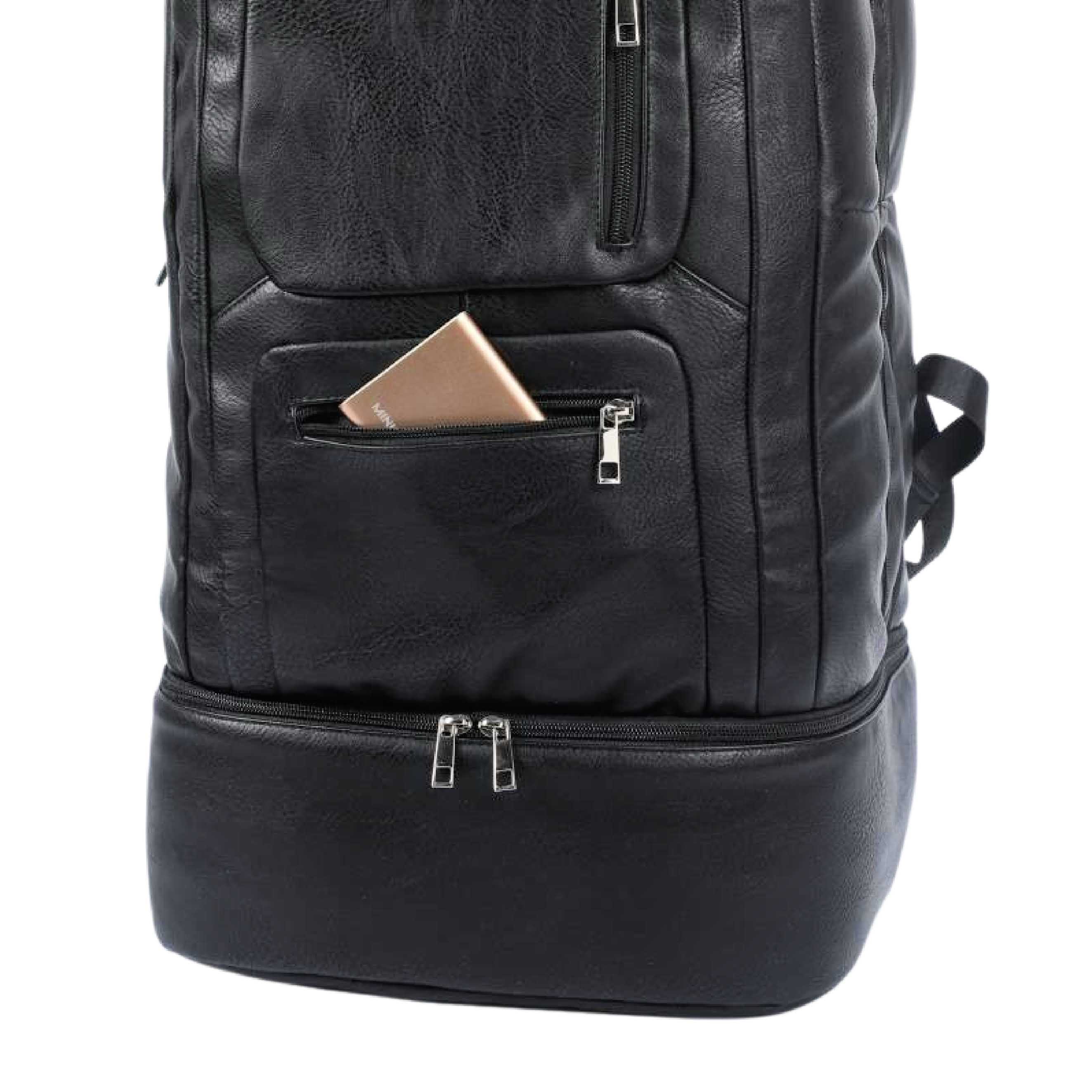 Black Leather Patented Carry On Backpack - Image 11