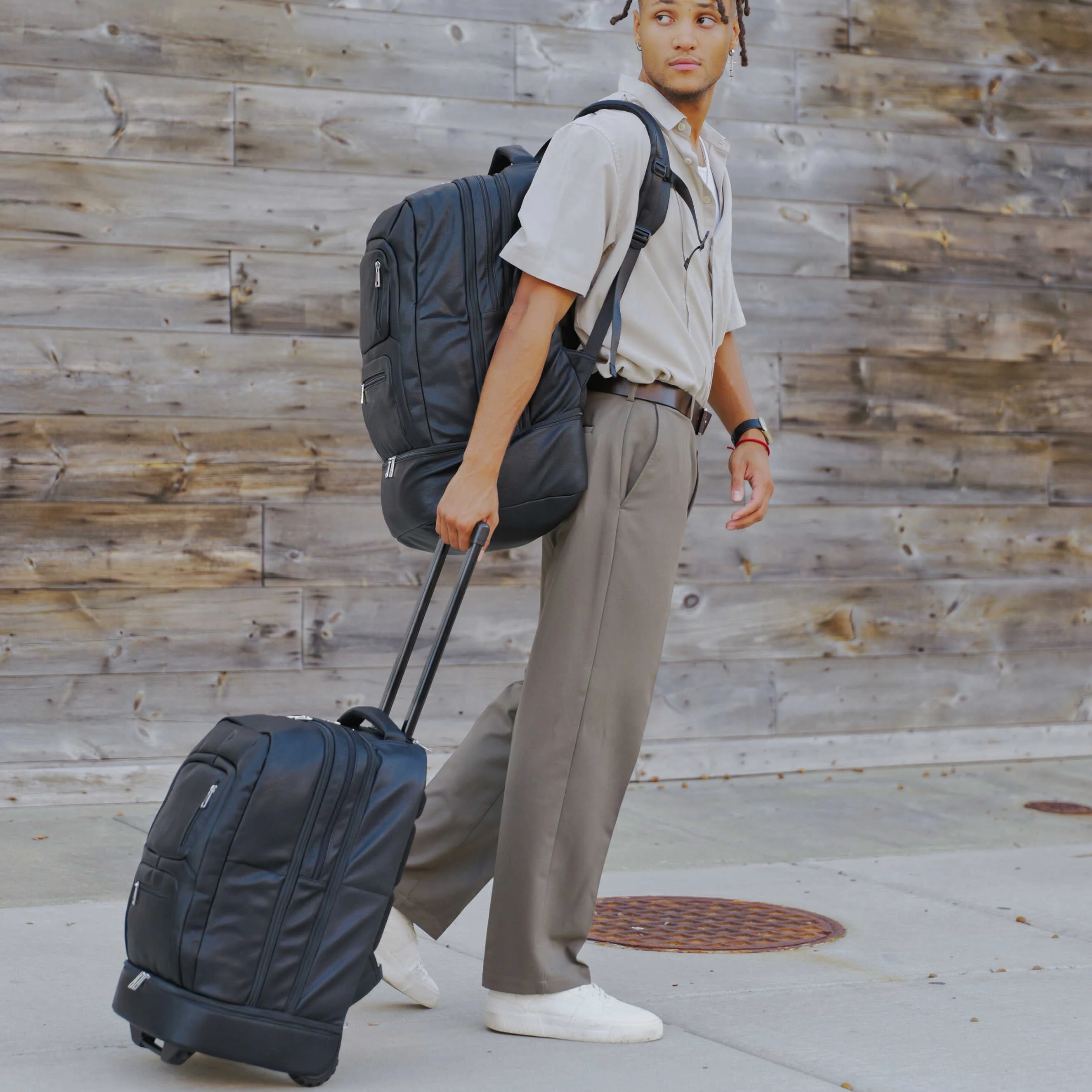Black Leather Patented Carry On Backpack - Image 12