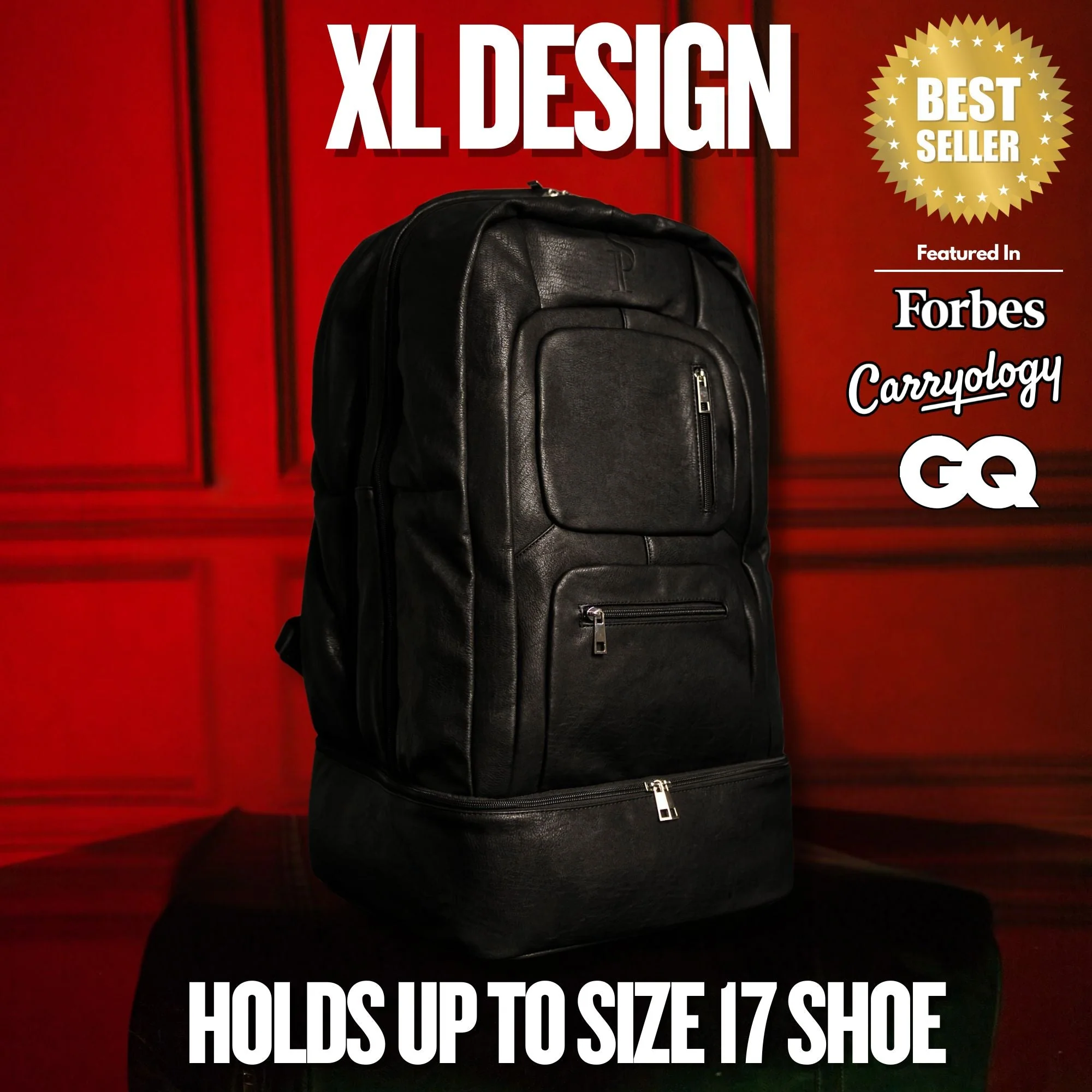Black Leather Patented Carry On Backpack - Image 13