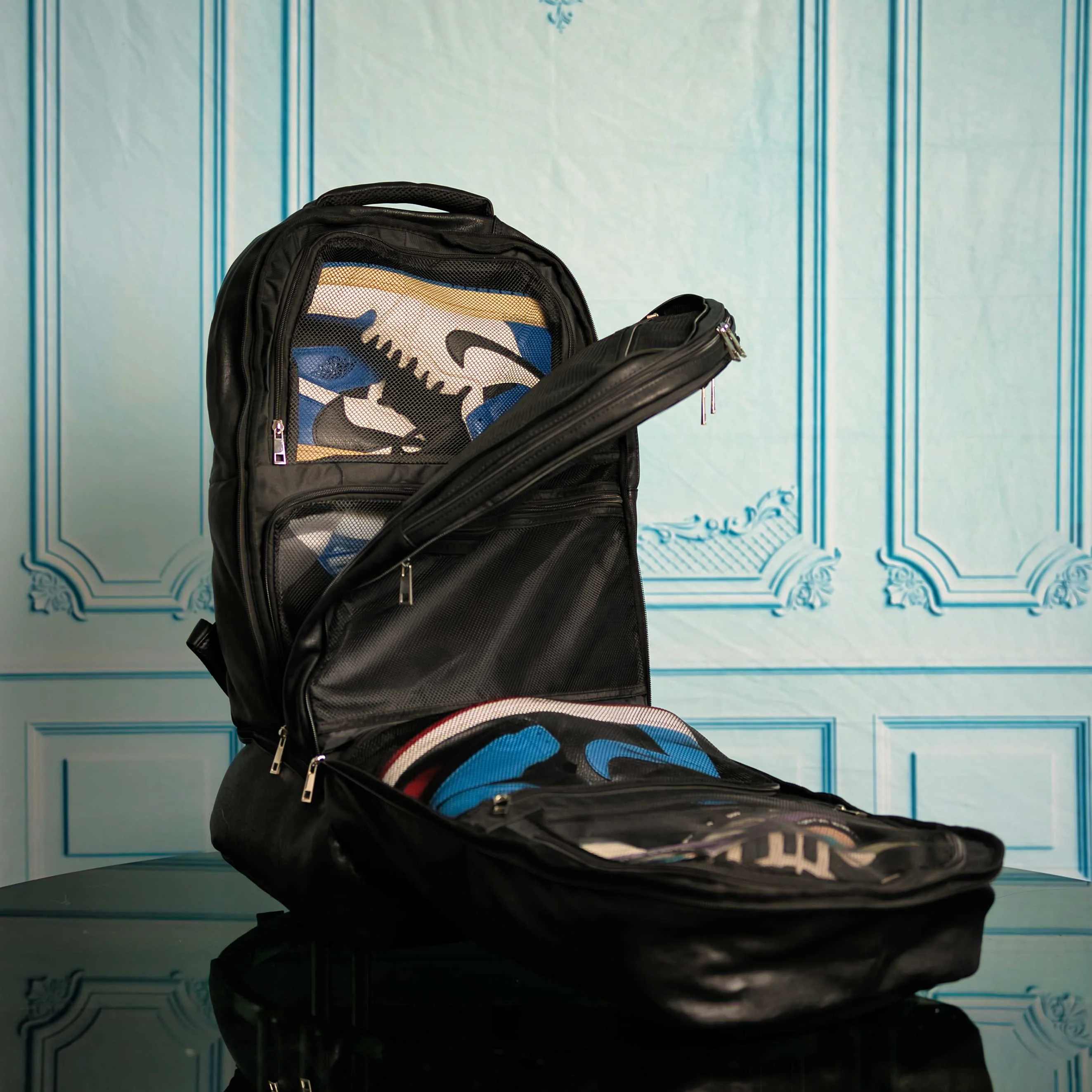 Black Leather Patented Carry On Backpack - Image 2