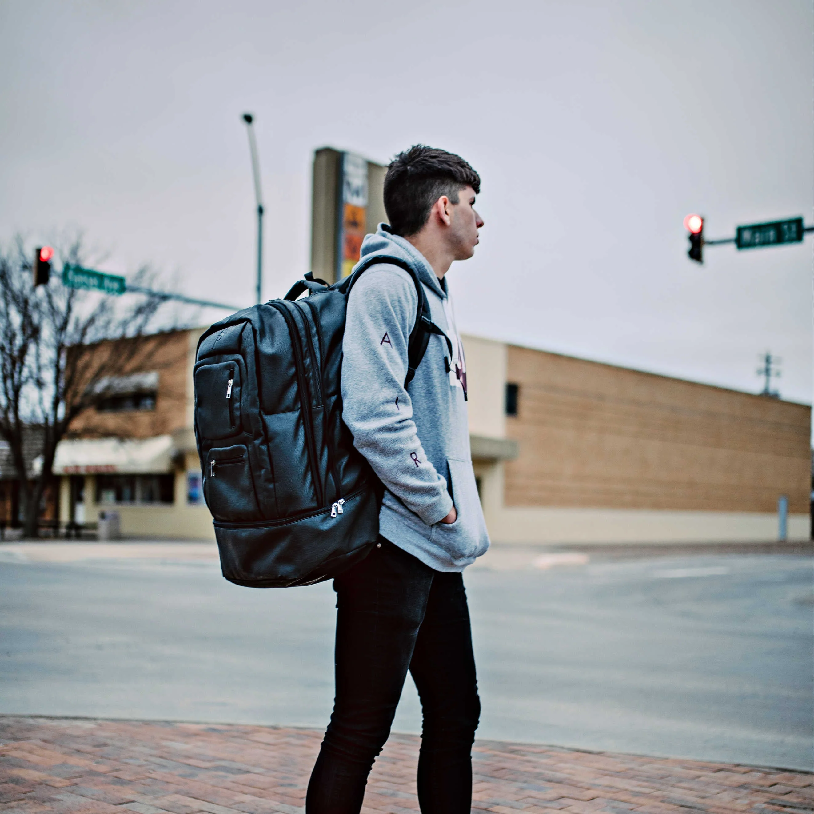 Black Leather Patented Carry On Backpack - Image 4