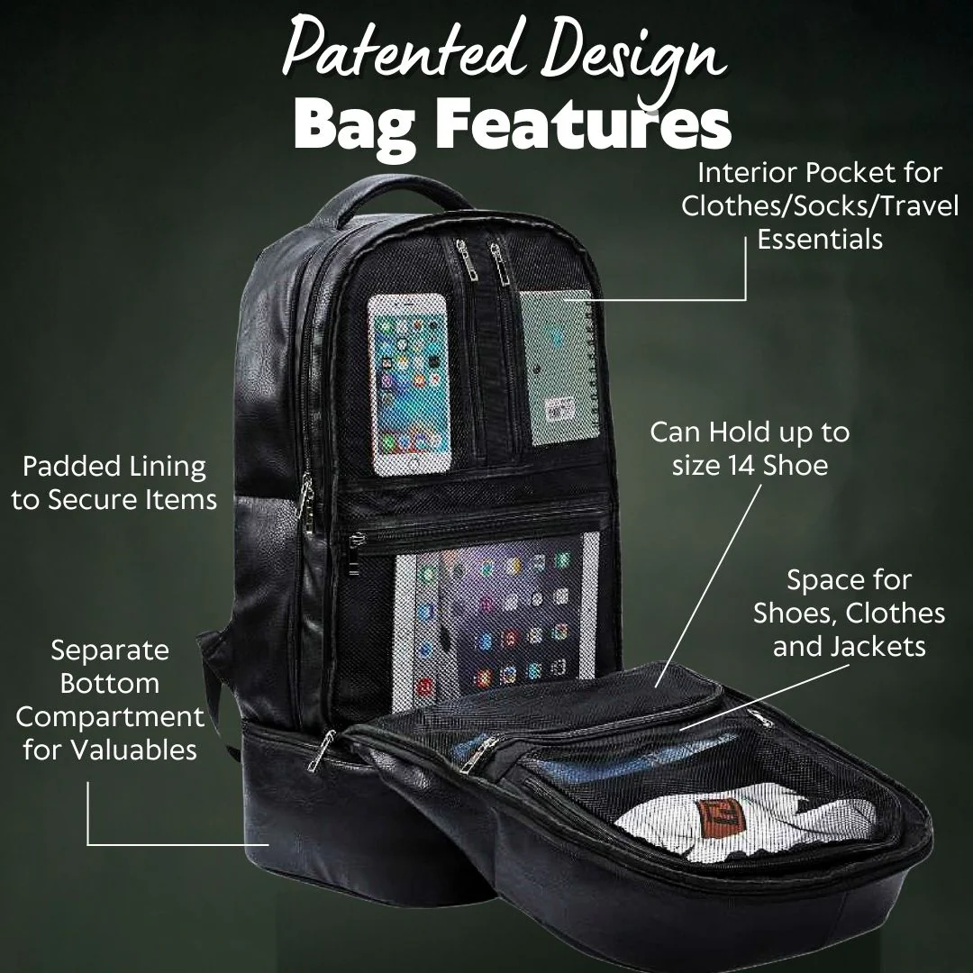 Black Leather Patented Carry On Backpack - Image 5