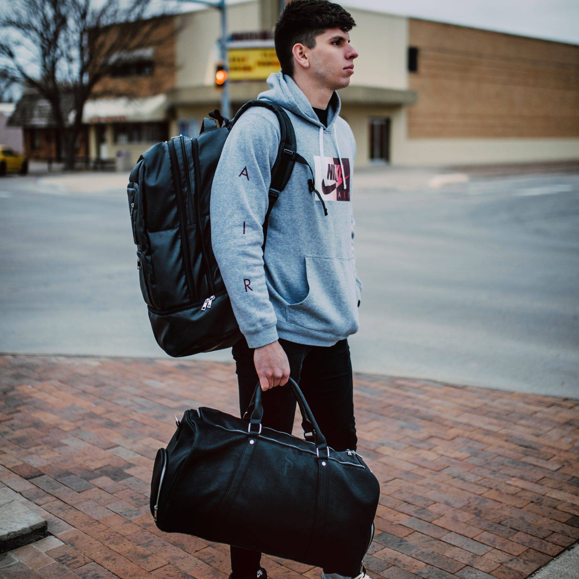Black Leather Signature Bag Set (Signature Backpack and Duffle Bag) - Image 7