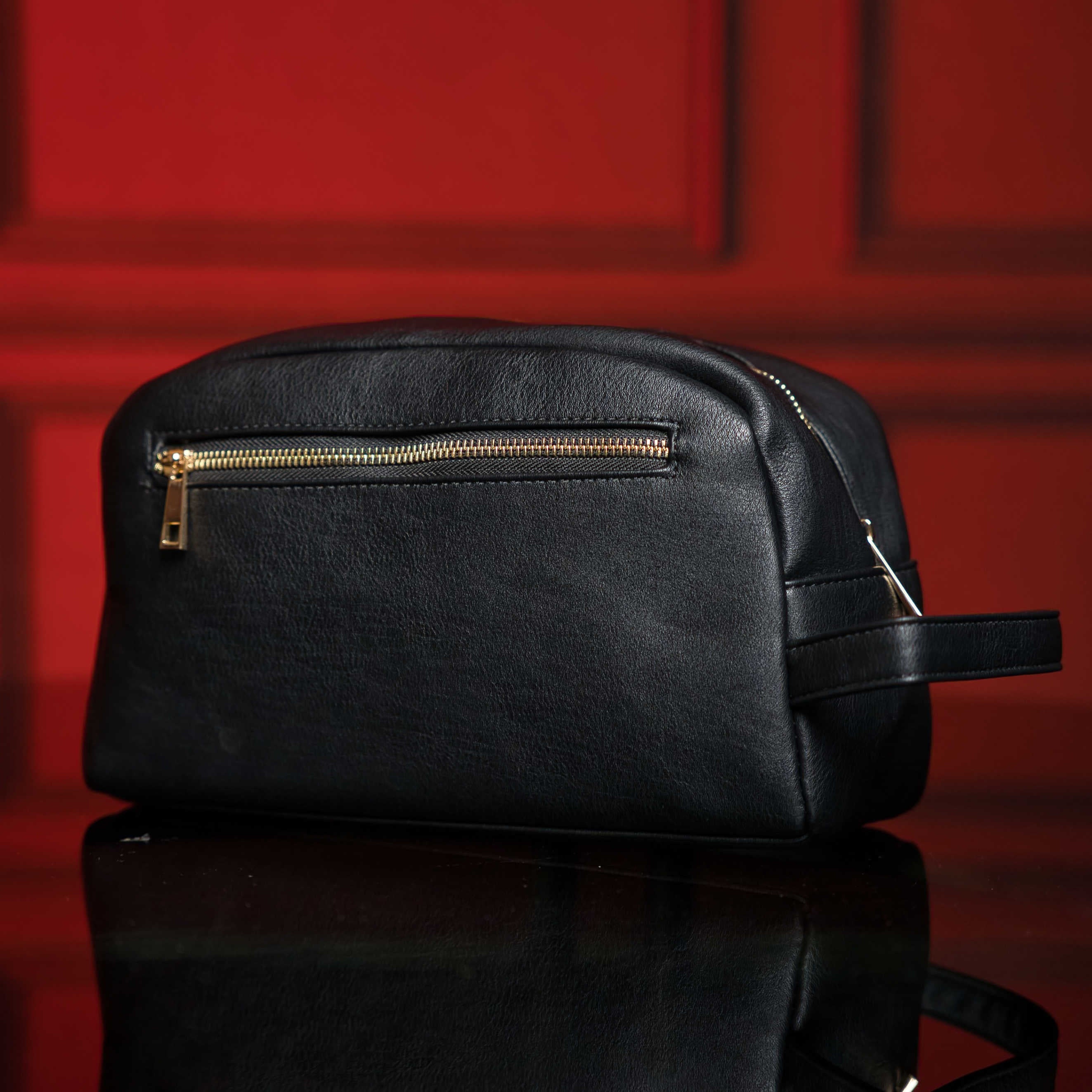Black Leather Toiletry Bag - Image 2