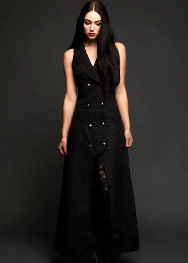 Black Long Sleeveless Gothic Coat - Image 2