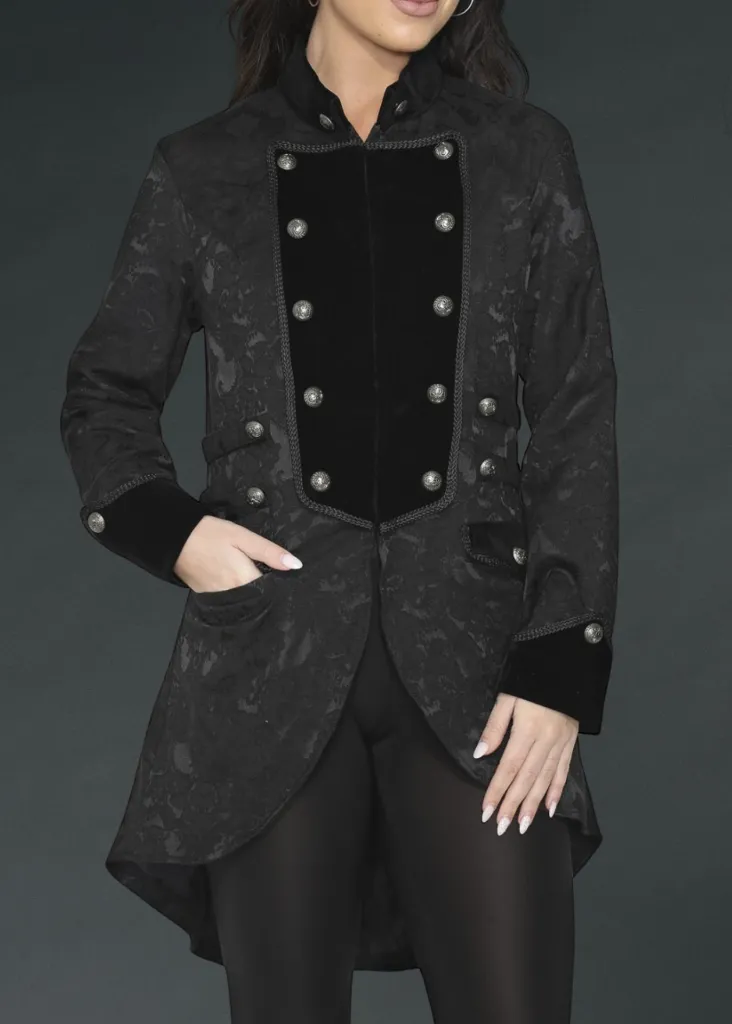 Black Pearl Pirate Brocade Victorian Coat - Image 2