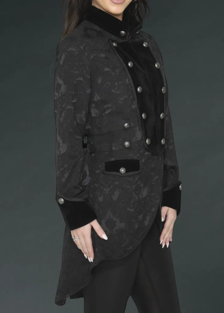 Black Pearl Pirate Brocade Victorian Coat - Image 3