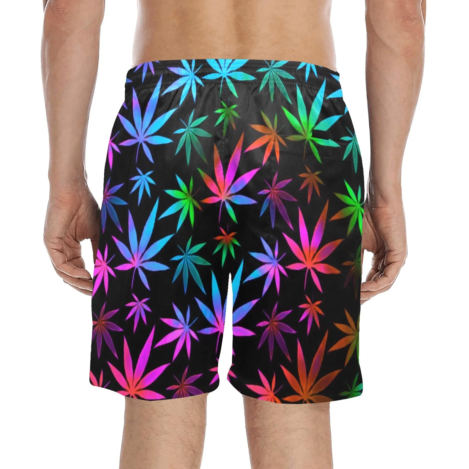 Black Rainbow Weed Print Swim Shorts - Image 2