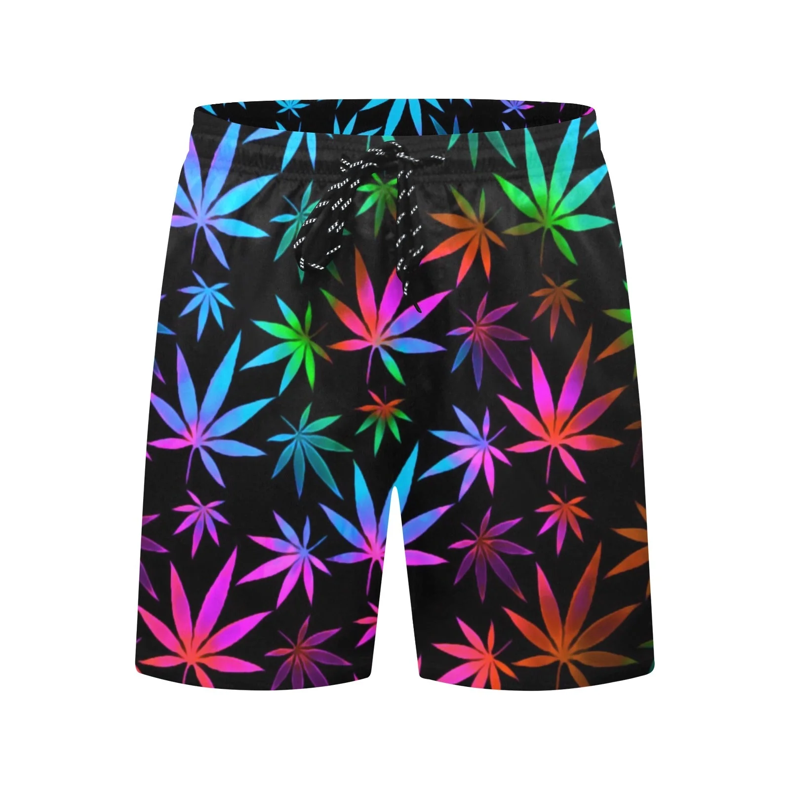 Black Rainbow Weed Print Swim Shorts - Image 3