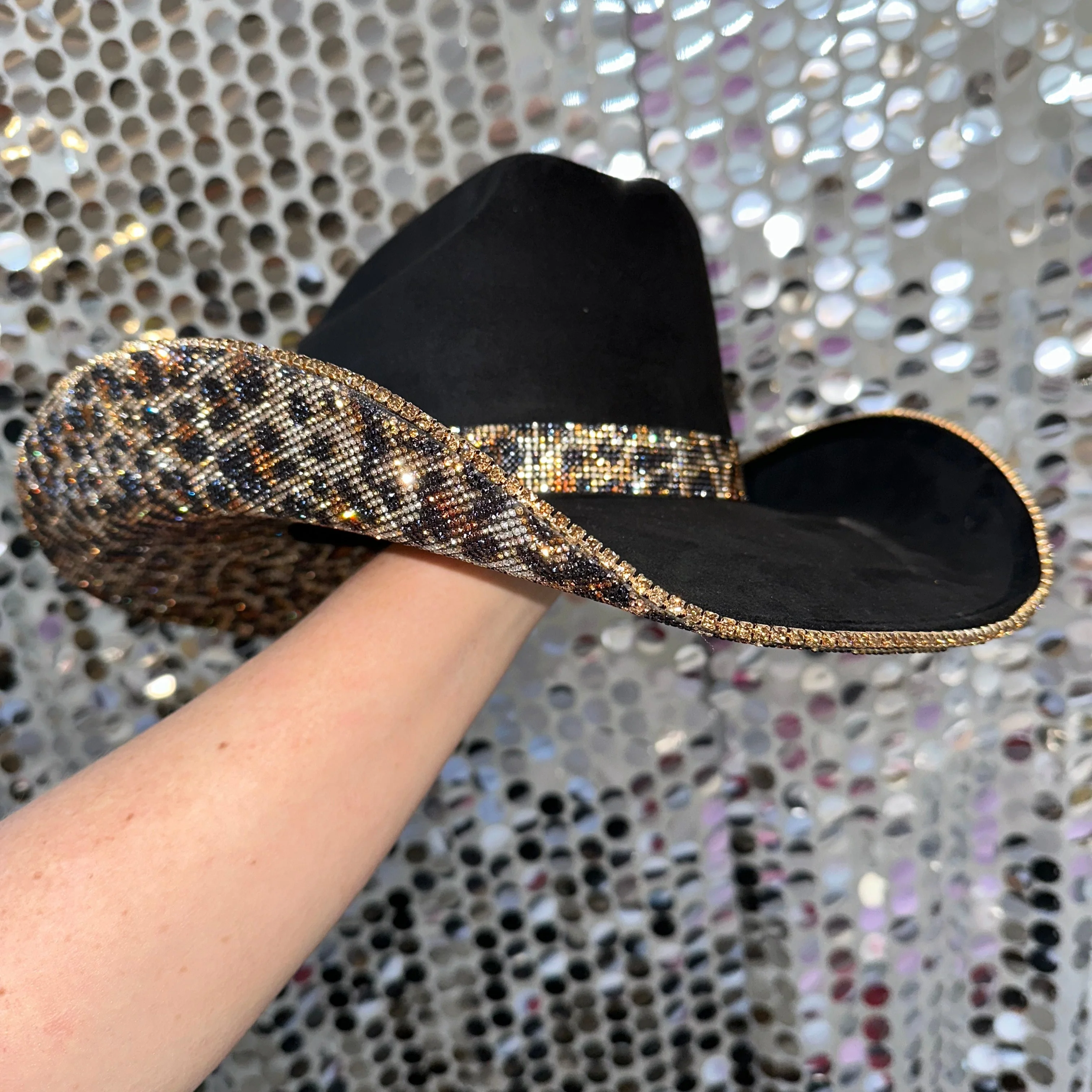 Black Suede & Brown Leopard Rhinestones