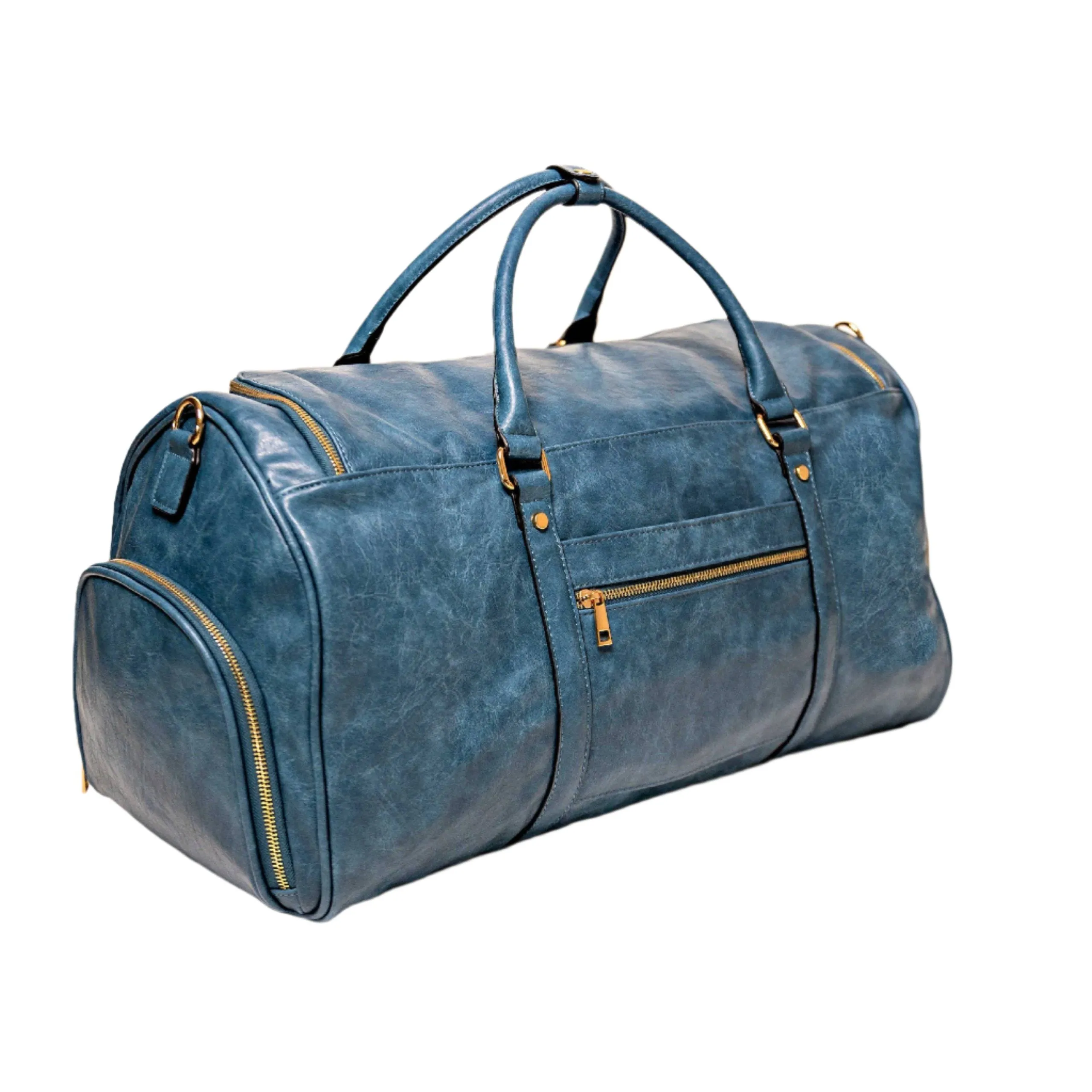 Blue Tumbled Luciano Leather Duffle Bag (New Weekender Design) - Image 2