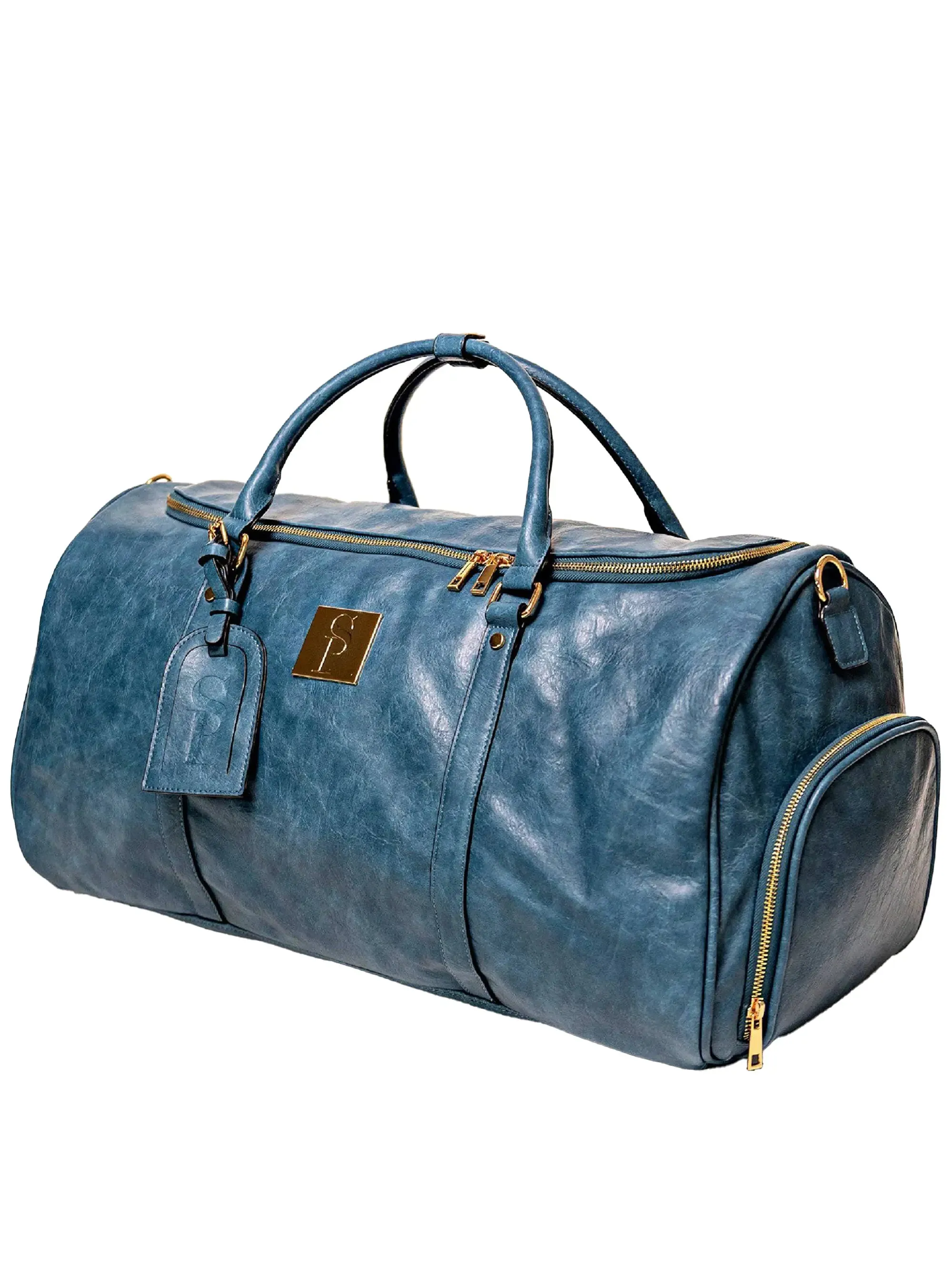 Blue Tumbled Luciano Leather Duffle Bag (New Weekender Design) - Image 3