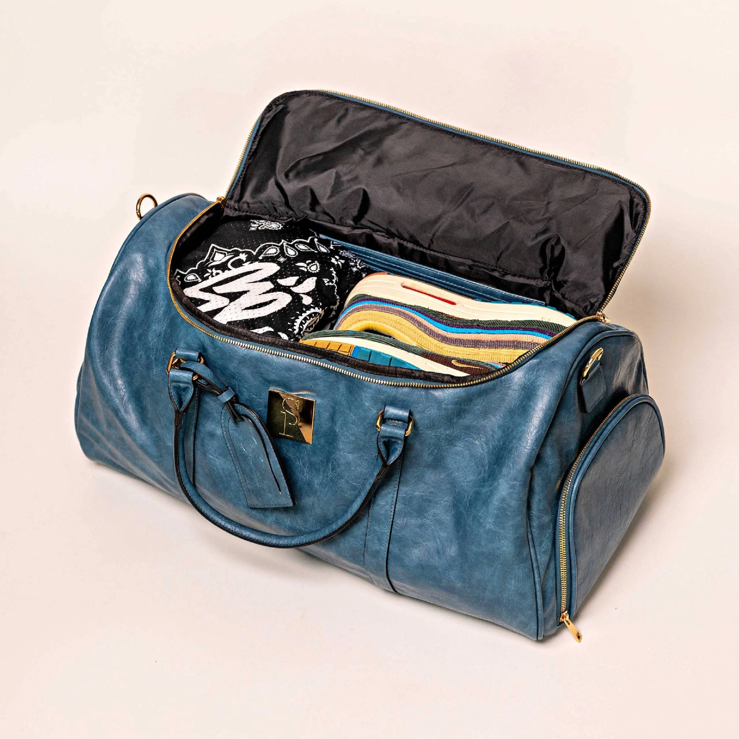 Blue Tumbled Luciano Leather Duffle Bag (New Weekender Design) - Image 4