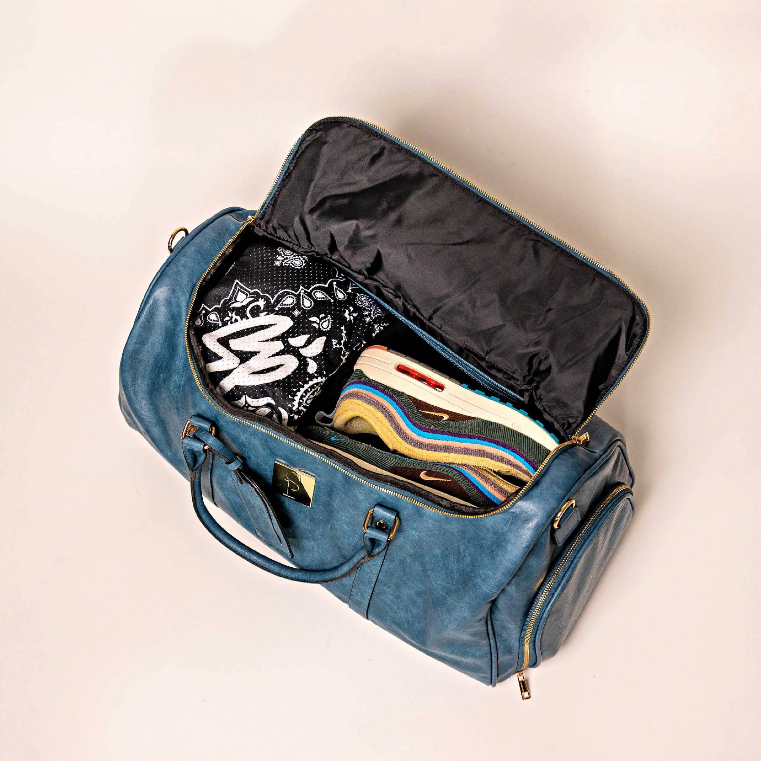 Blue Tumbled Luciano Leather Duffle Bag (New Weekender Design) - Image 5