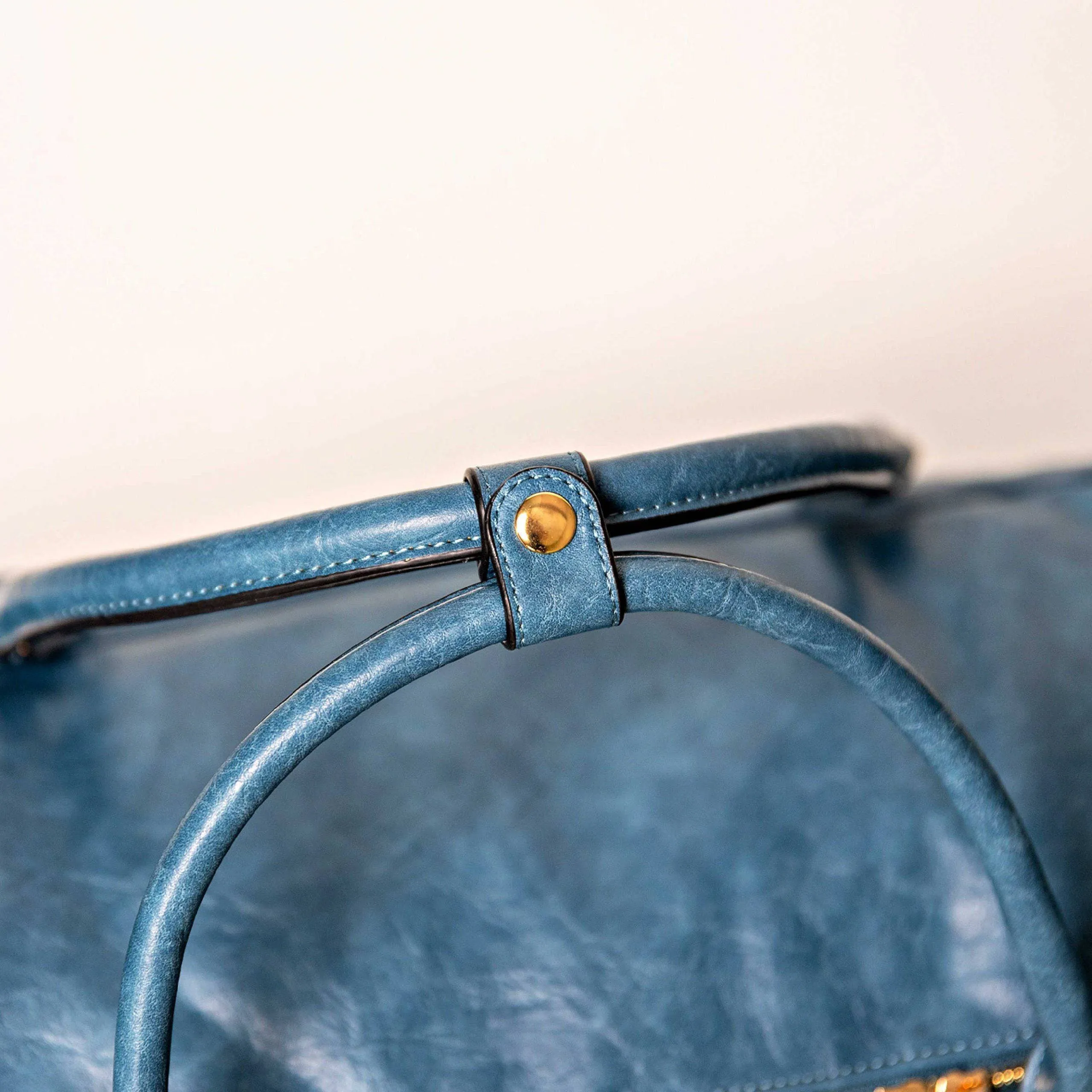 Blue Tumbled Luciano Leather Duffle Bag (New Weekender Design) - Image 6