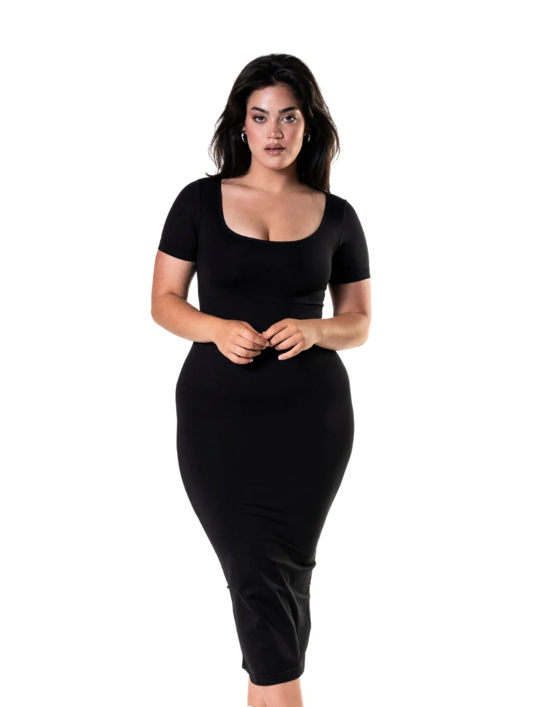 Bodycon Shapewear Midi Slit Dress with Short Sleeves - Image 4