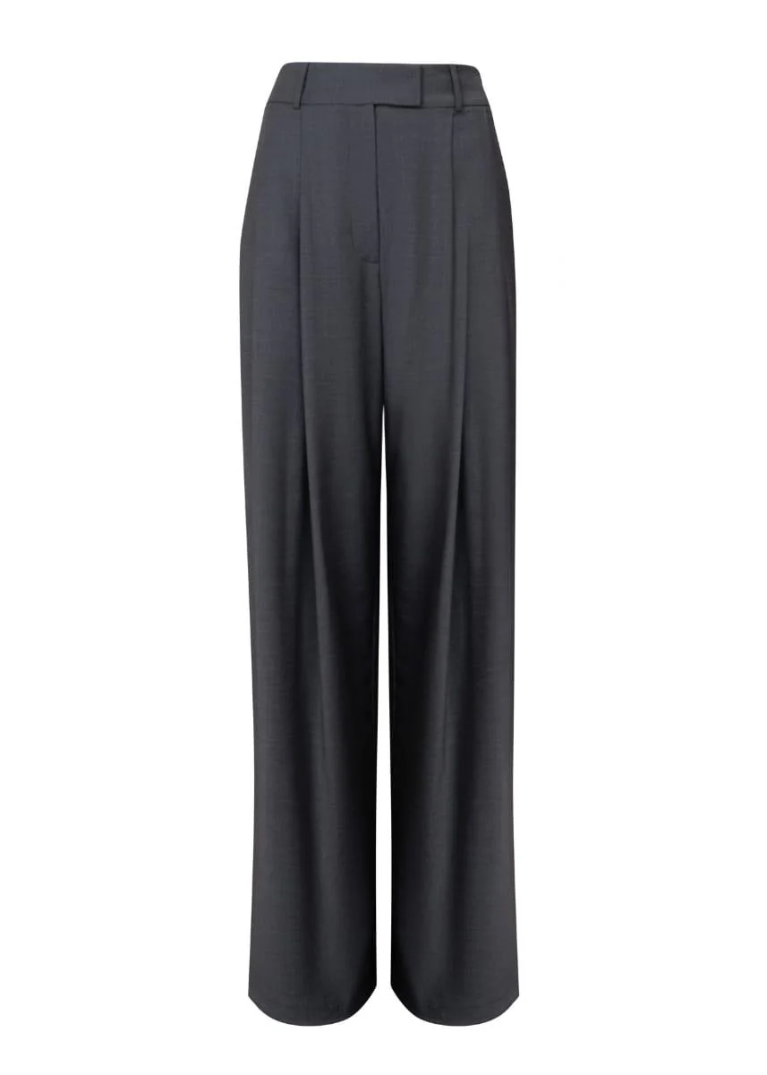 Broadway Sophia Wide-Leg Virgin Wool Pants in Mid Grey - Image 3