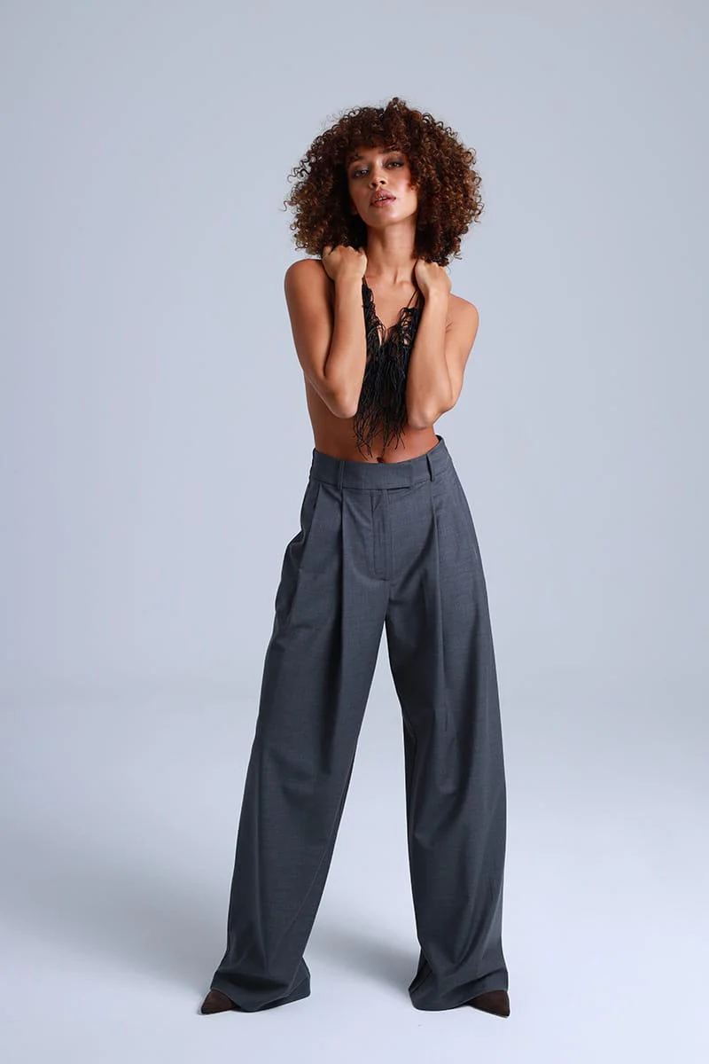 Broadway Sophia Wide-Leg Virgin Wool Pants in Mid Grey - Image 4