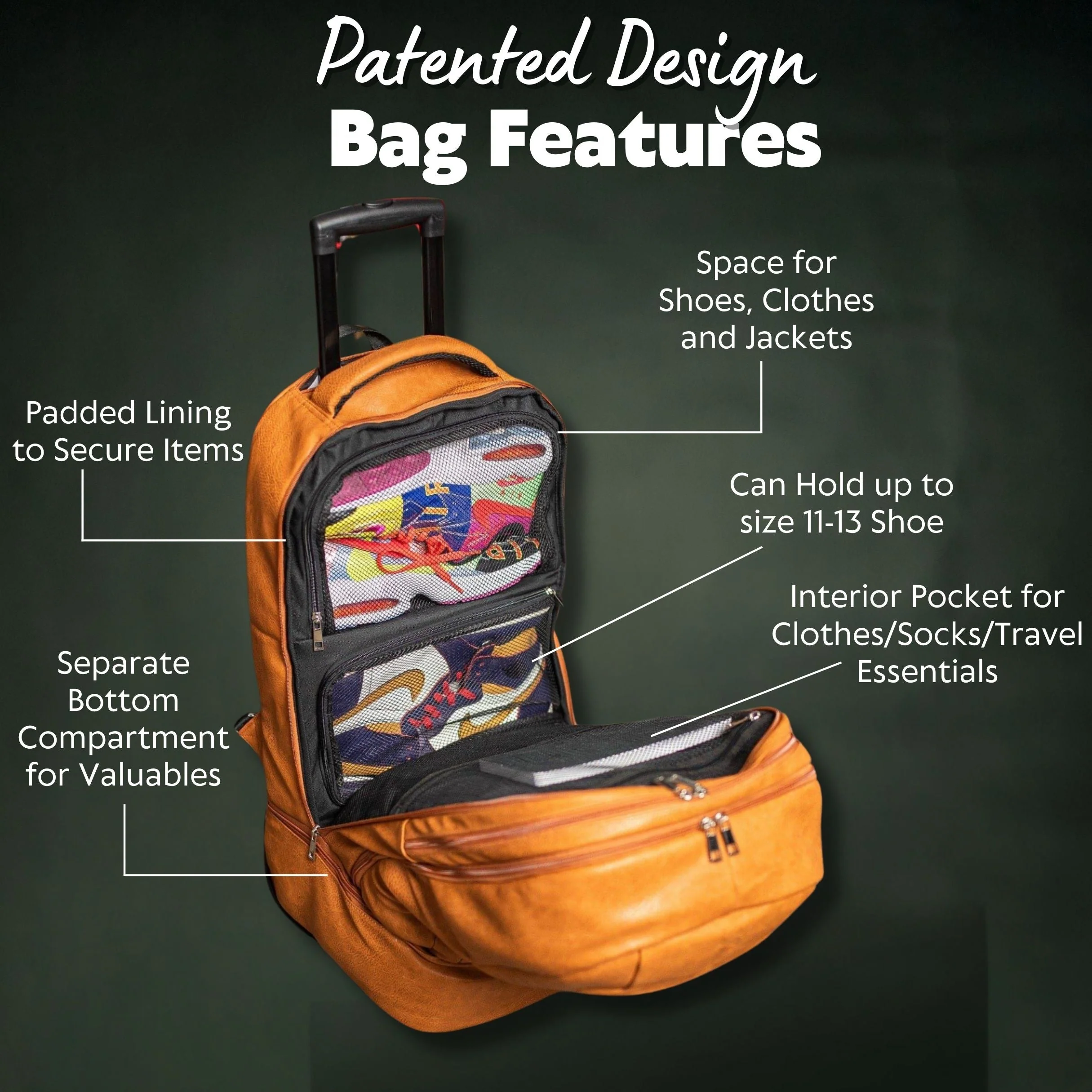 Brown Leather Carry-On Patented Roller Bag - Image 5