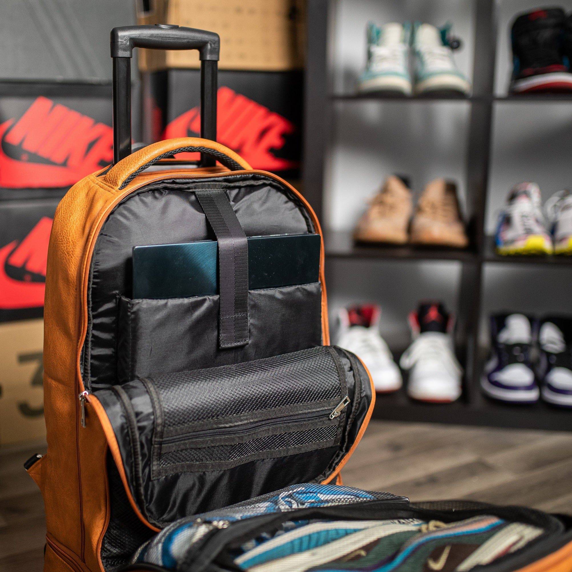 Brown Leather Carry-On Patented Roller Bag - Image 6