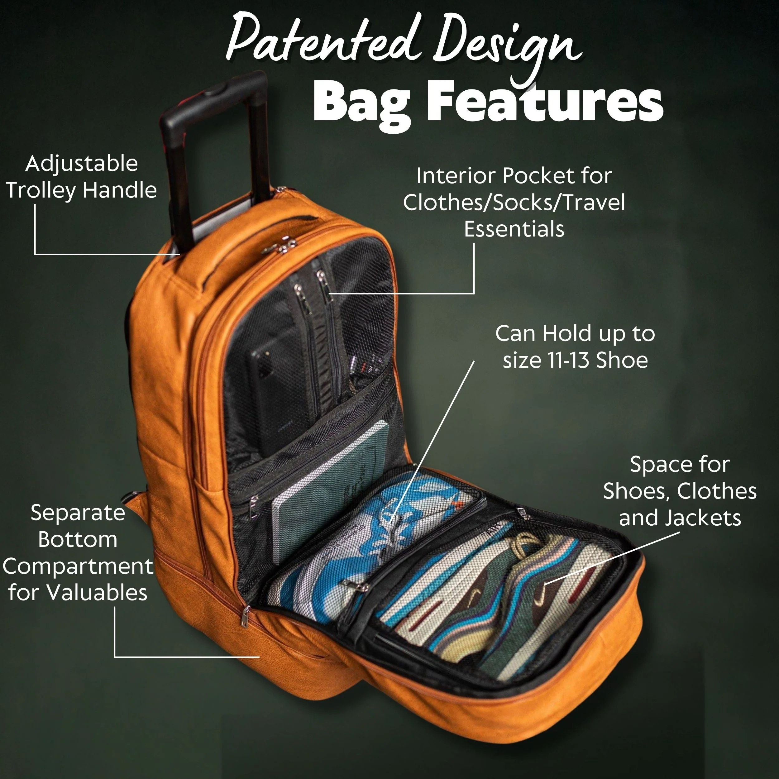 Brown Leather Carry-On Patented Roller Bag - Image 7