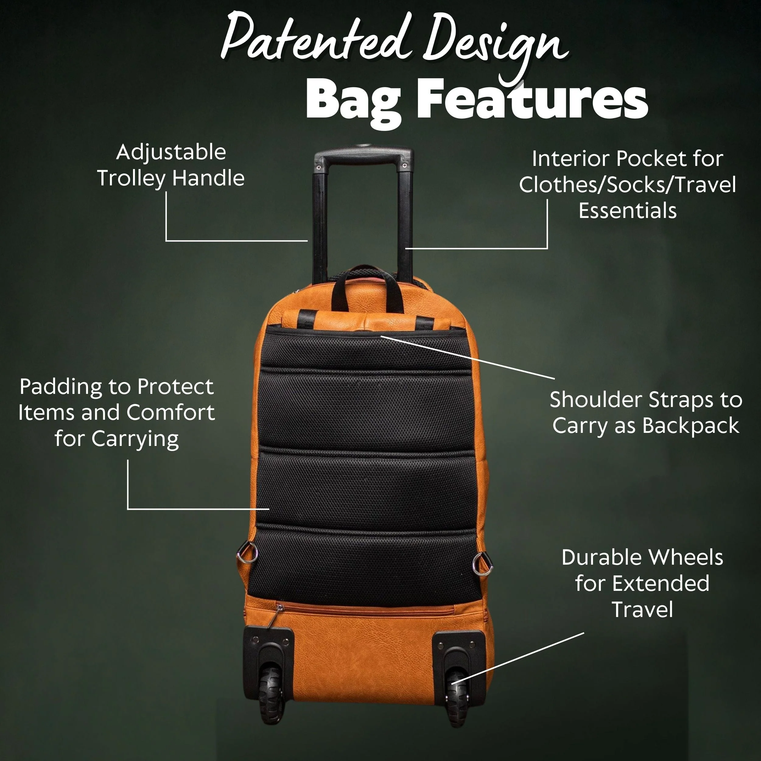 Brown Leather Carry-On Patented Roller Bag - Image 9
