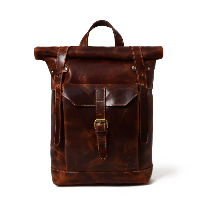 Brown Saddleback Backpack- Roll Top - Image 3