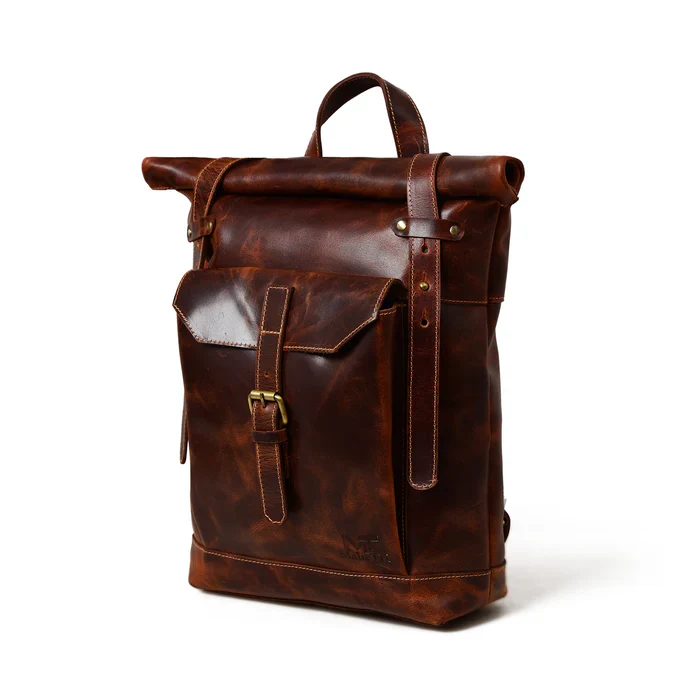Brown Saddleback Backpack- Roll Top - Image 4