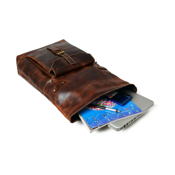 Brown Saddleback Backpack- Roll Top - Image 6