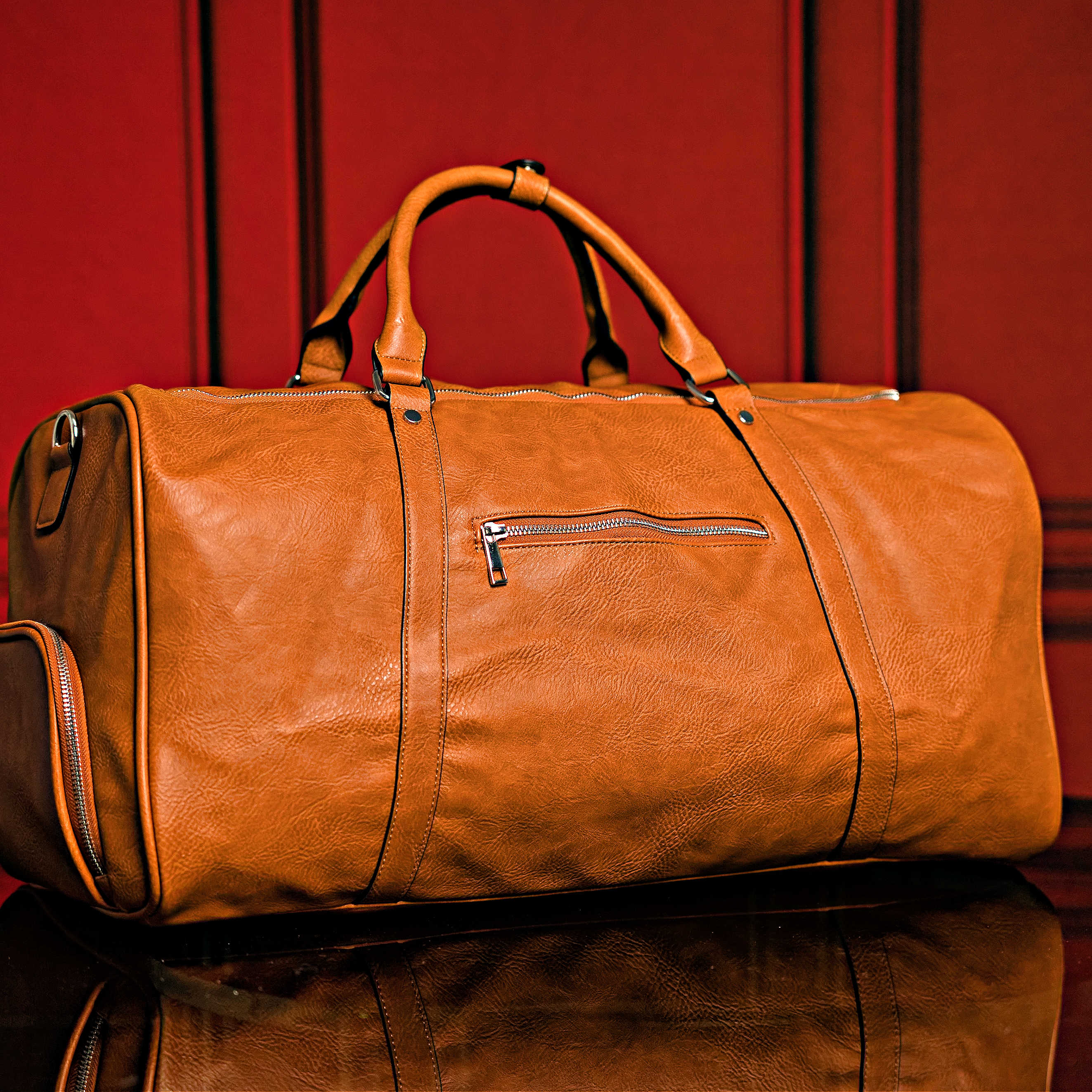 Brown Tumbled Leather 2 Bag Set (Commuter Backpack and Duffle Bag) - Image 6