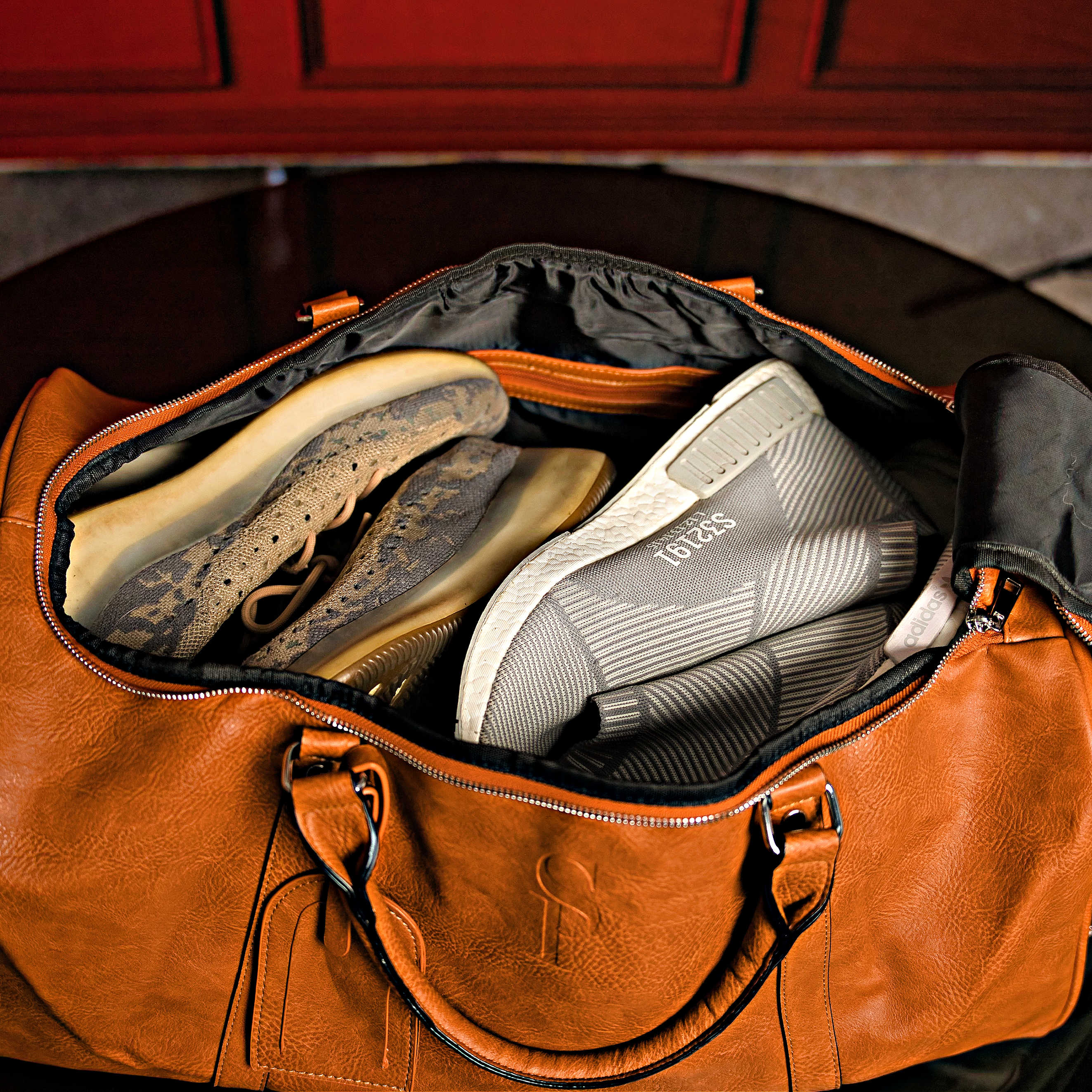 Brown Tumbled Leather 2 Bag Set (Commuter Backpack and Duffle Bag) - Image 7