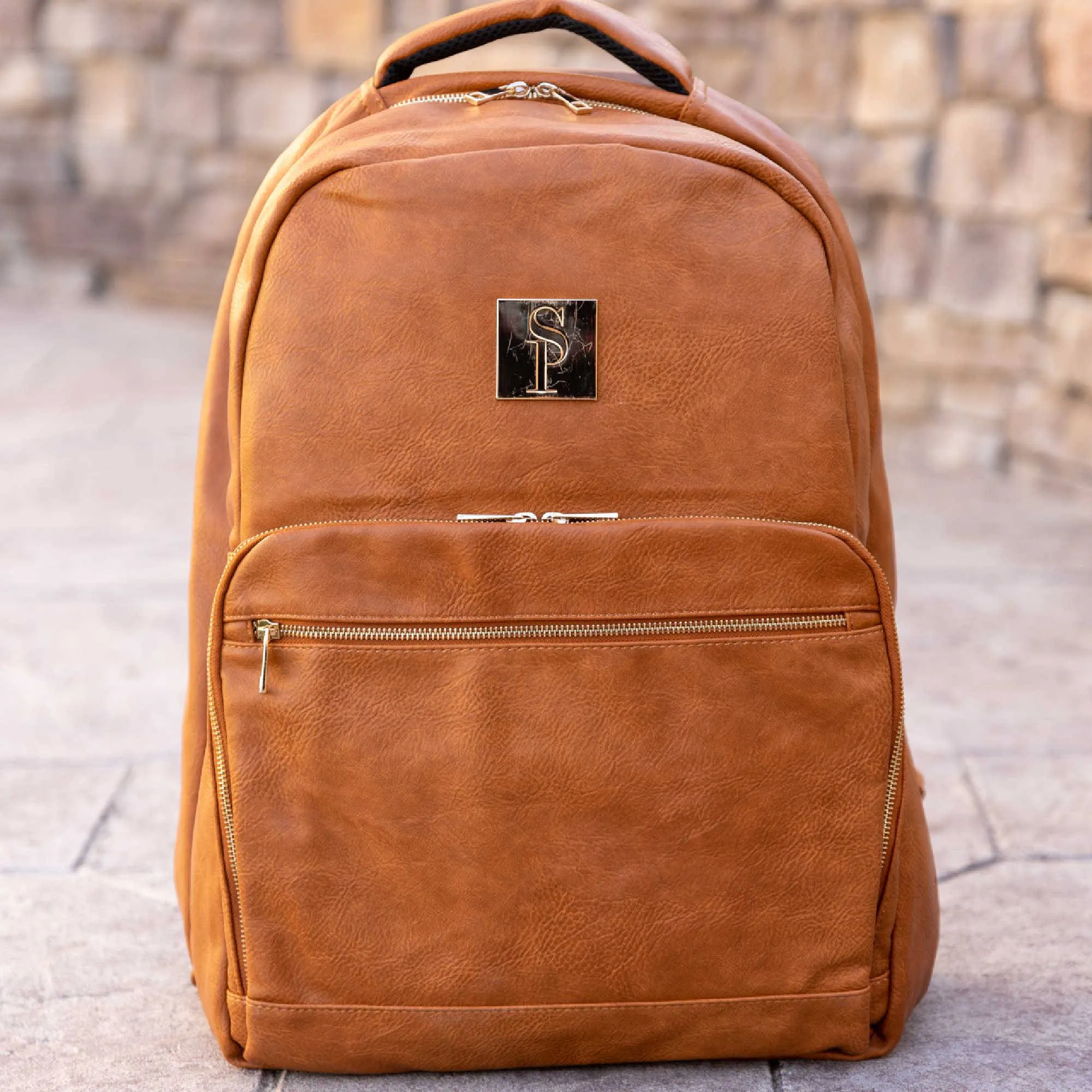 Brown Tumbled Leather Daily Commuter Backpack Bag (XL Design) - Image 4