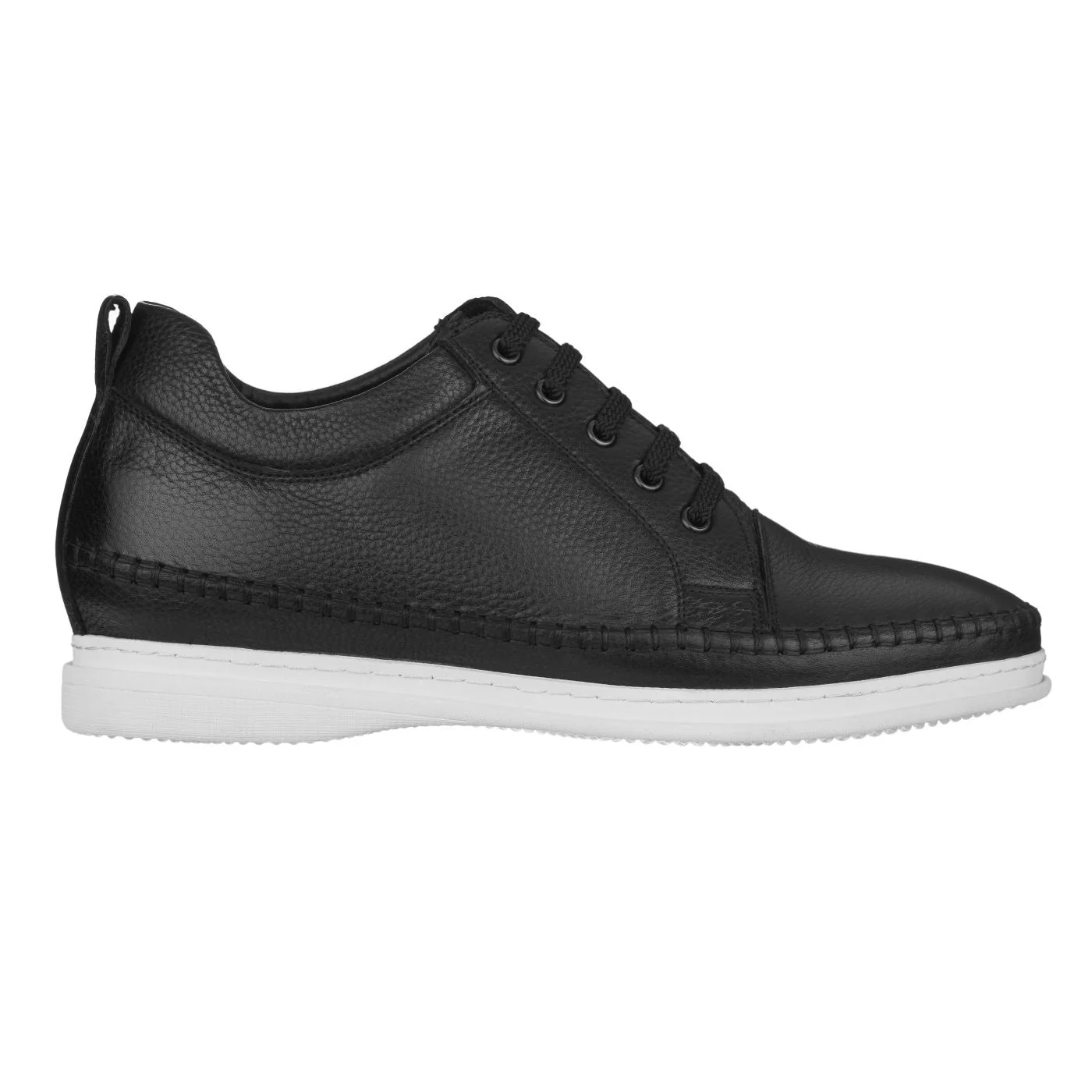 S4311 - 3 Inch Casual Leather Elevator Men's Sneakers - Black - Image 2