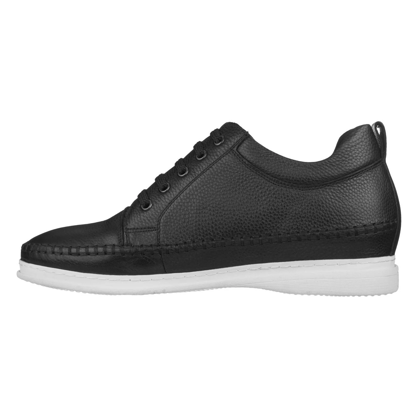 S4311 - 3 Inch Casual Leather Elevator Men's Sneakers - Black - Image 3
