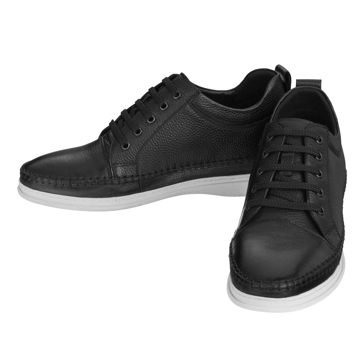 S4311 - 3 Inch Casual Leather Elevator Men's Sneakers - Black - Image 4