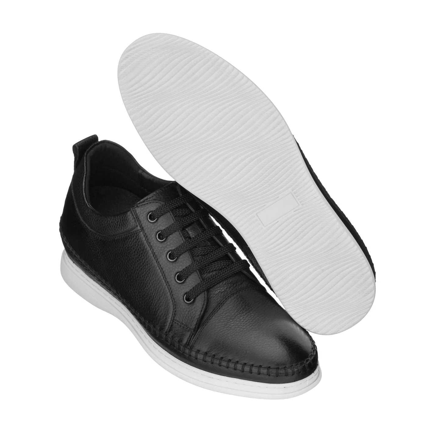 S4311 - 3 Inch Casual Leather Elevator Men's Sneakers - Black - Image 5