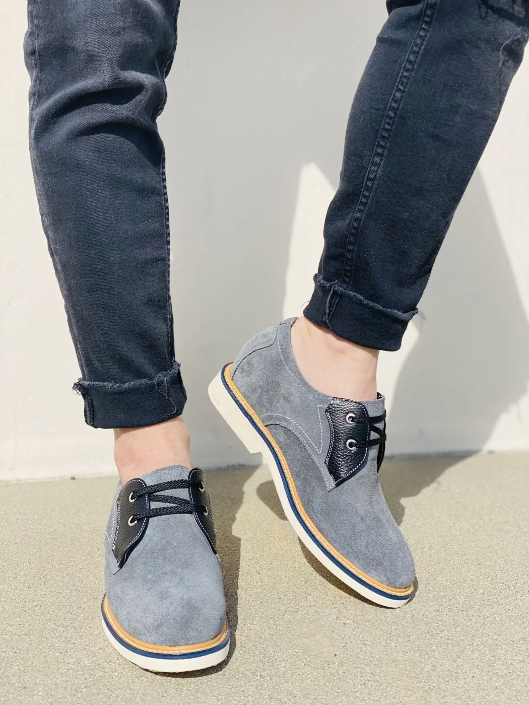 Y42023 - Business Casual Grey Leather Men's Shoes 2.8 Inch - Image 7