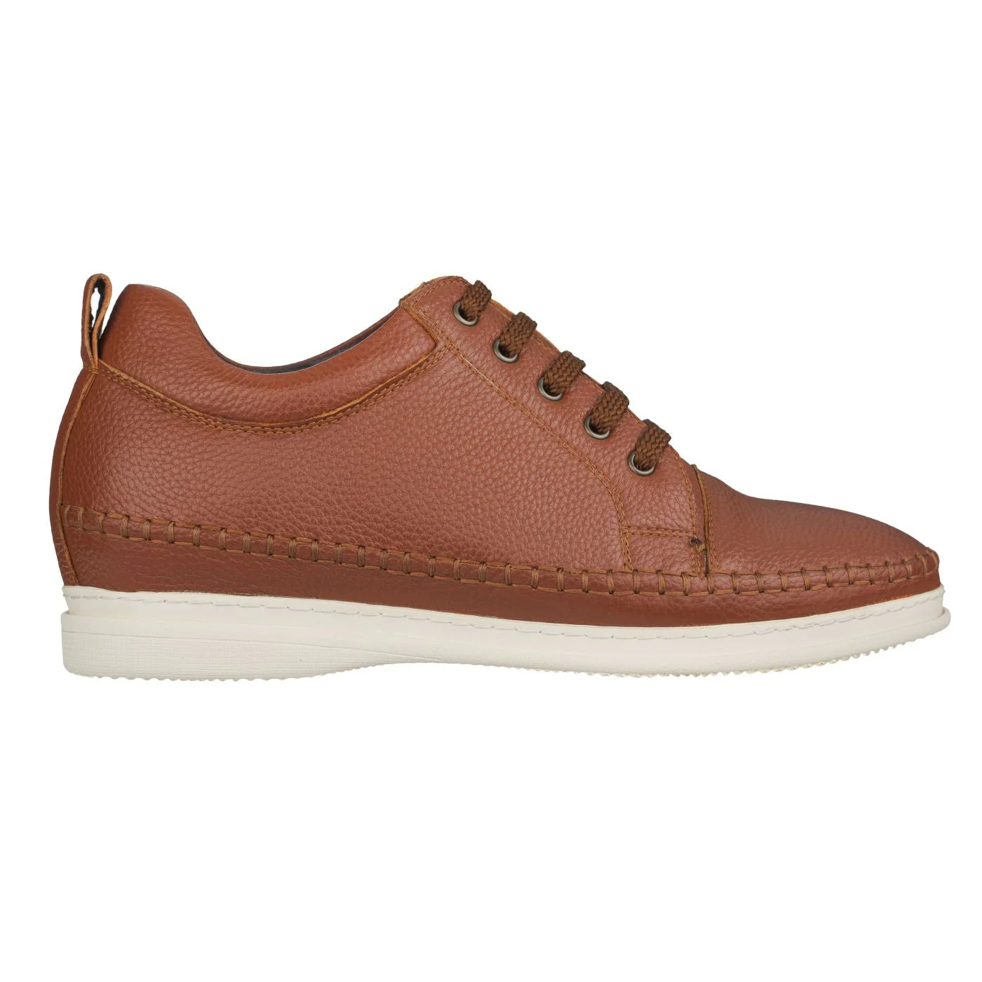 S4313 - Casual 3 Inch Leather Elevator Men's Sneakers - Brown - Image 2