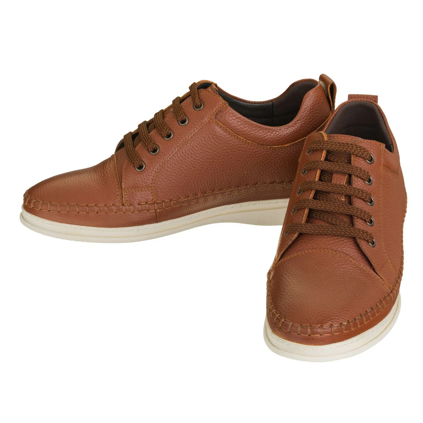 S4313 - Casual 3 Inch Leather Elevator Men's Sneakers - Brown - Image 4