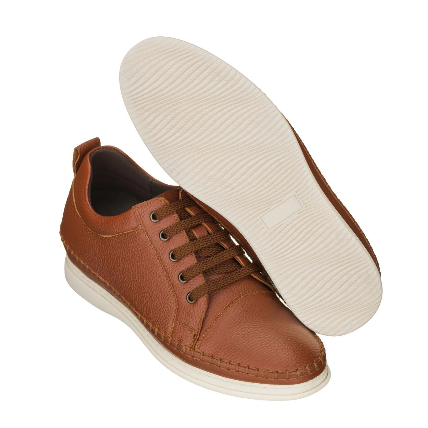 S4313 - Casual 3 Inch Leather Elevator Men's Sneakers - Brown - Image 5