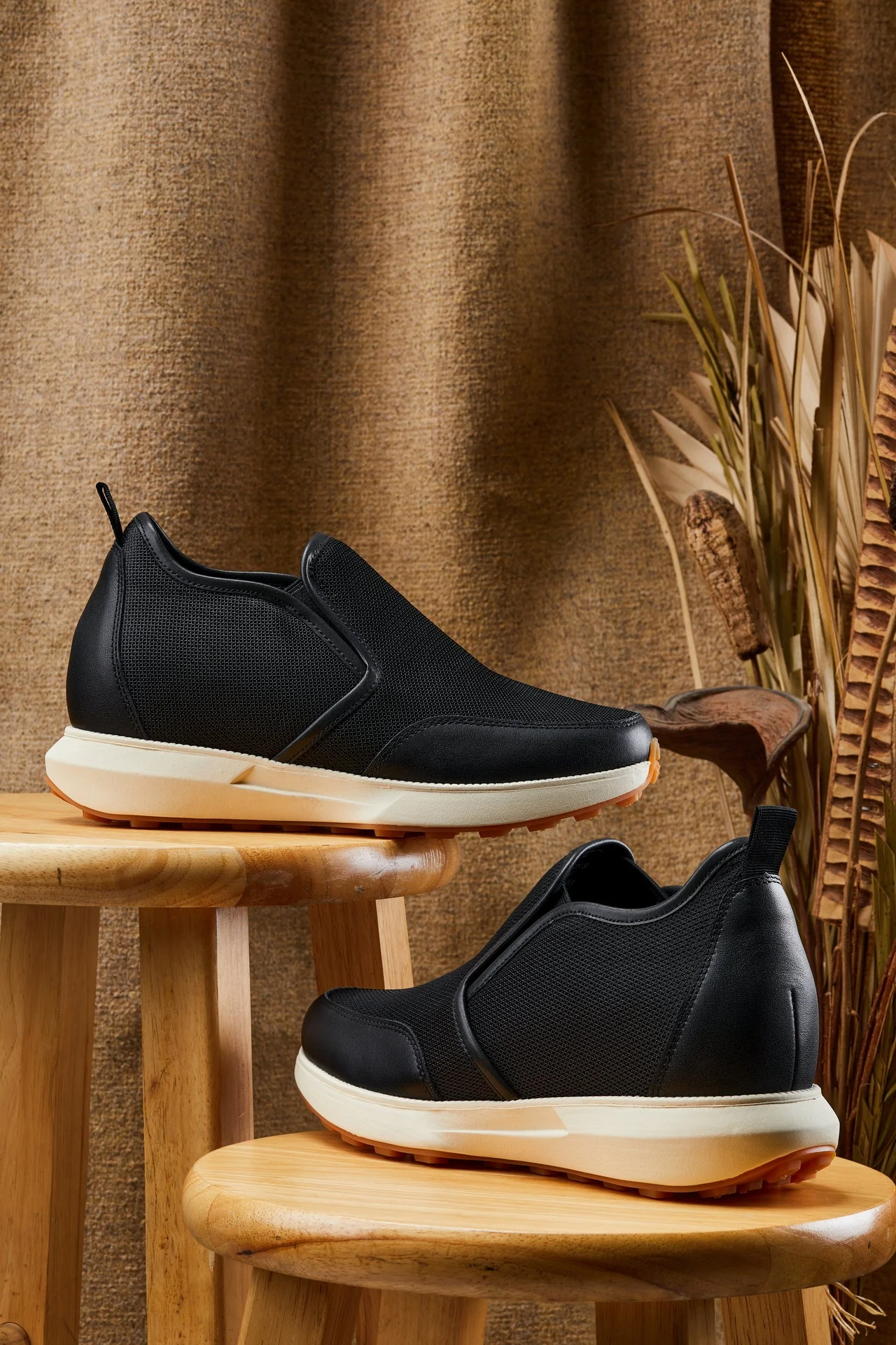 J1433  - 3.3 Inches Taller (Black) - Casual Chunky Sole Sneaker Men's Loafers - Image 7