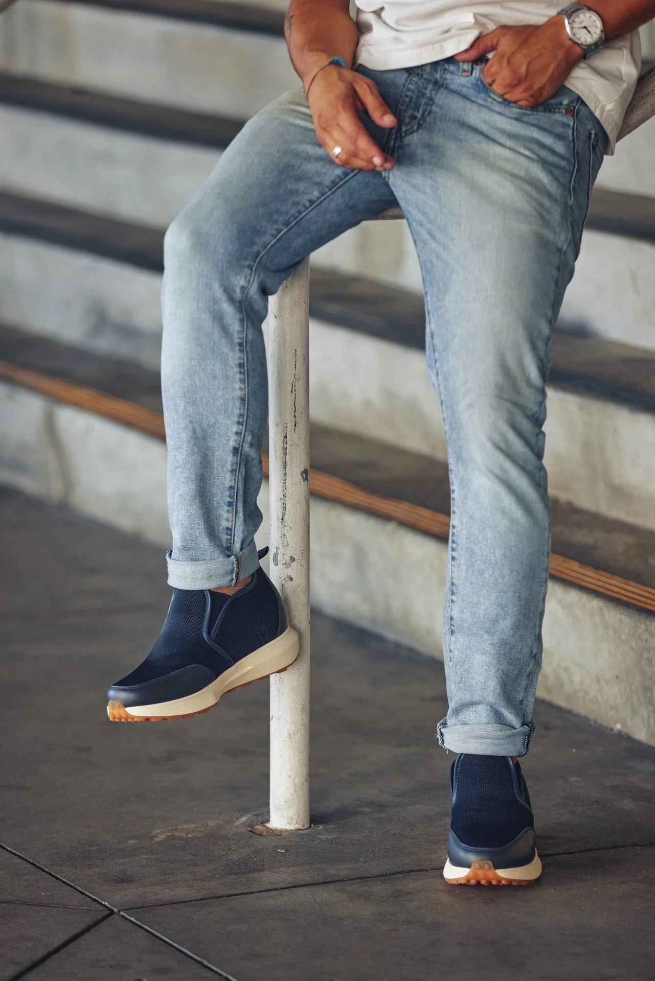 J1435  - 3.3 Inches Taller (Dark Blue) - Casual Chunky Sole Men's Sneaker Loafers - Image 8