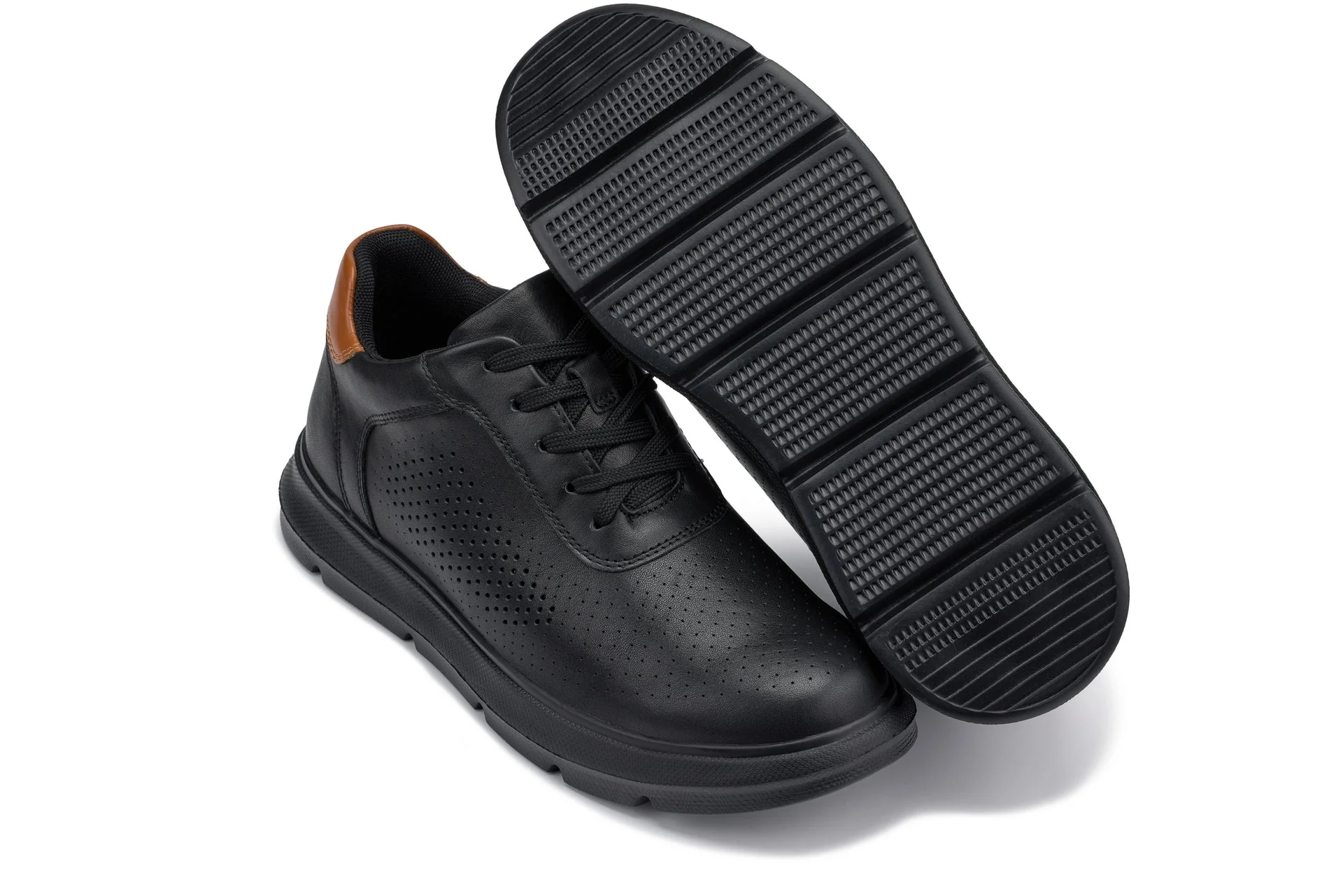 J1580  - 2.6 Inches Taller (Black/Black Sole) - Lightweight Casual Men's Walker Shoes - Image 6