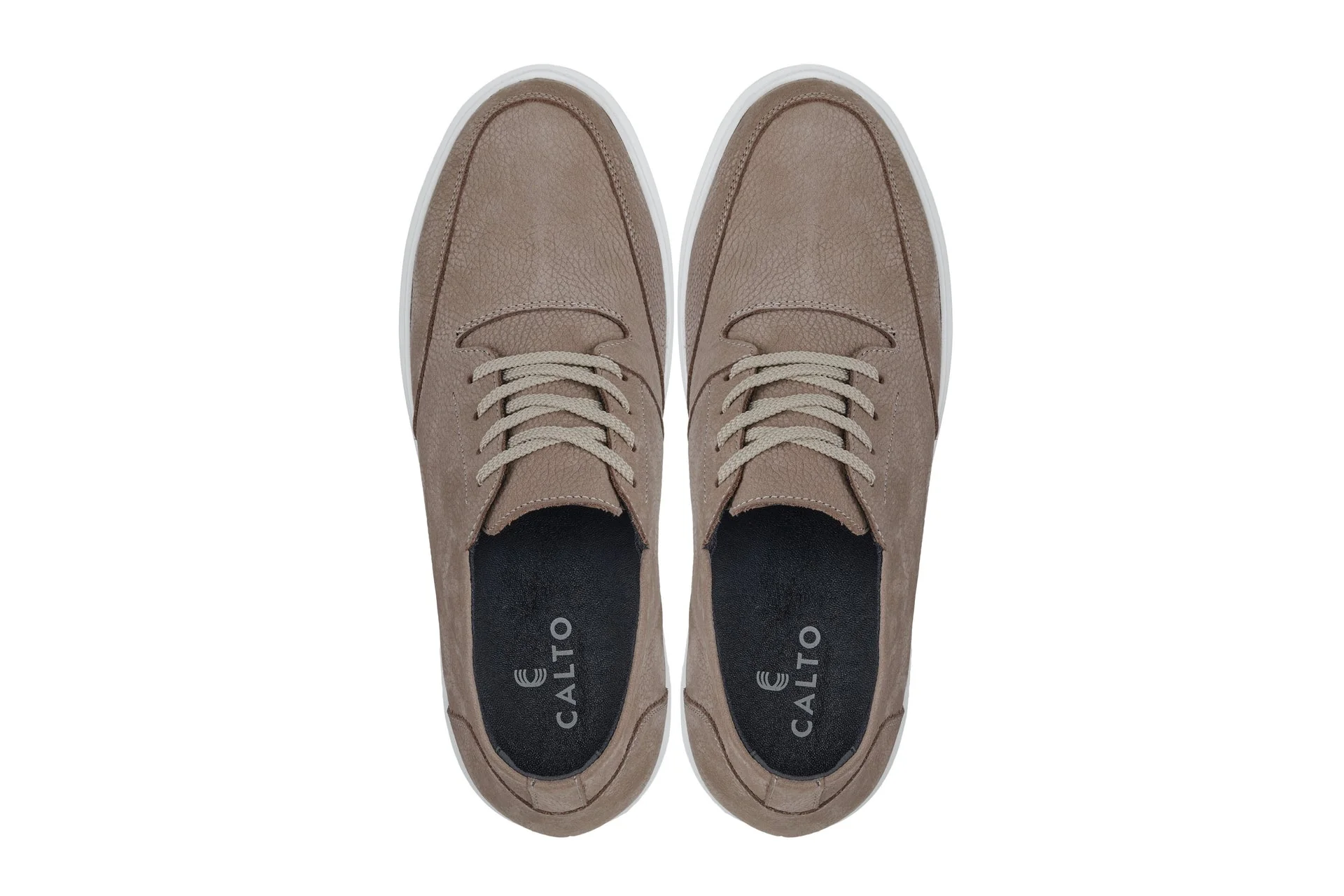 J1770  - 3.2 Inches Taller (Khaki) - Casual Chunky Sole Men's Shoes - Soft Pebble Grain Nubuck Leather - Image 4