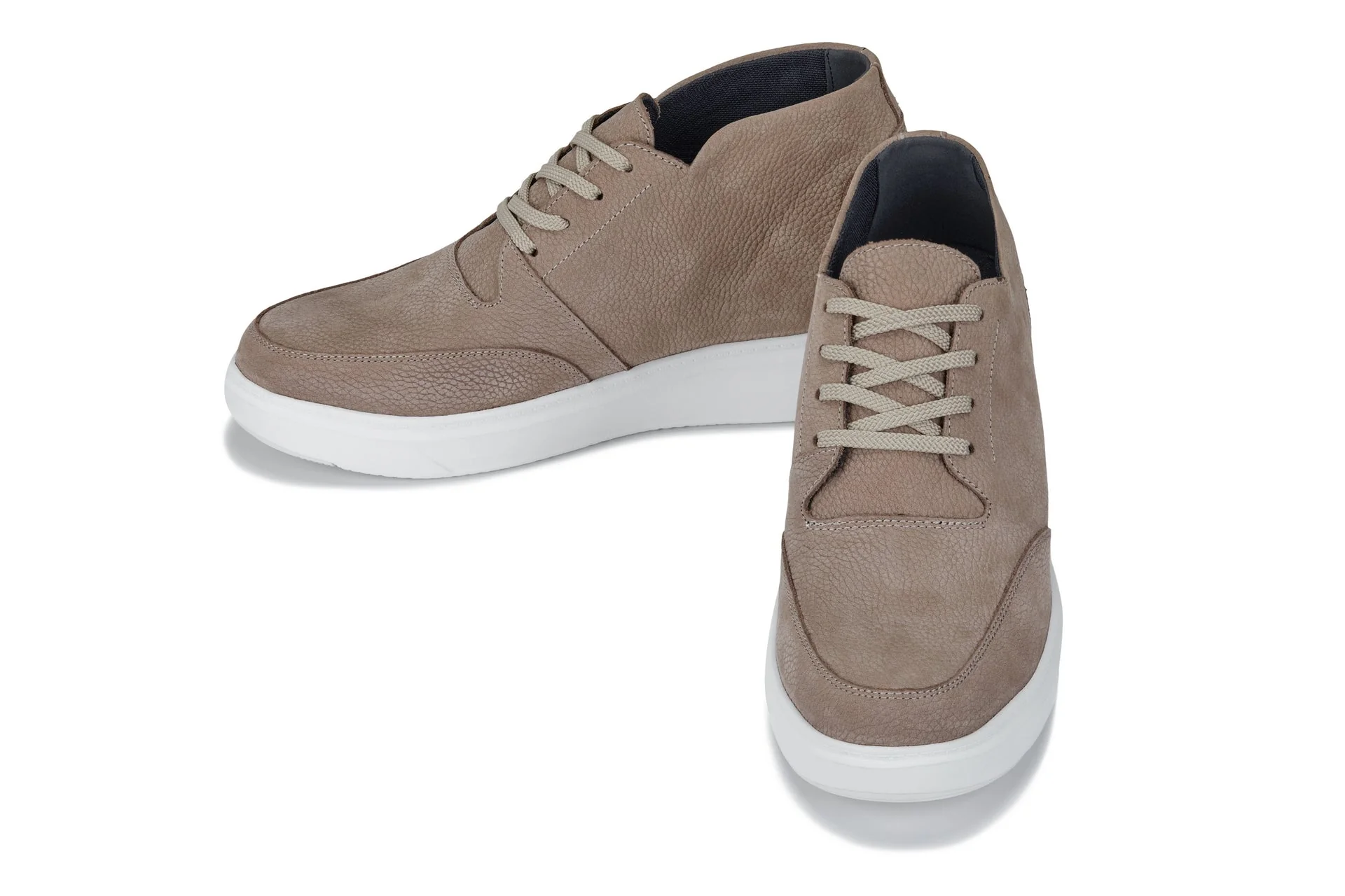 J1770  - 3.2 Inches Taller (Khaki) - Casual Chunky Sole Men's Shoes - Soft Pebble Grain Nubuck Leather - Image 5