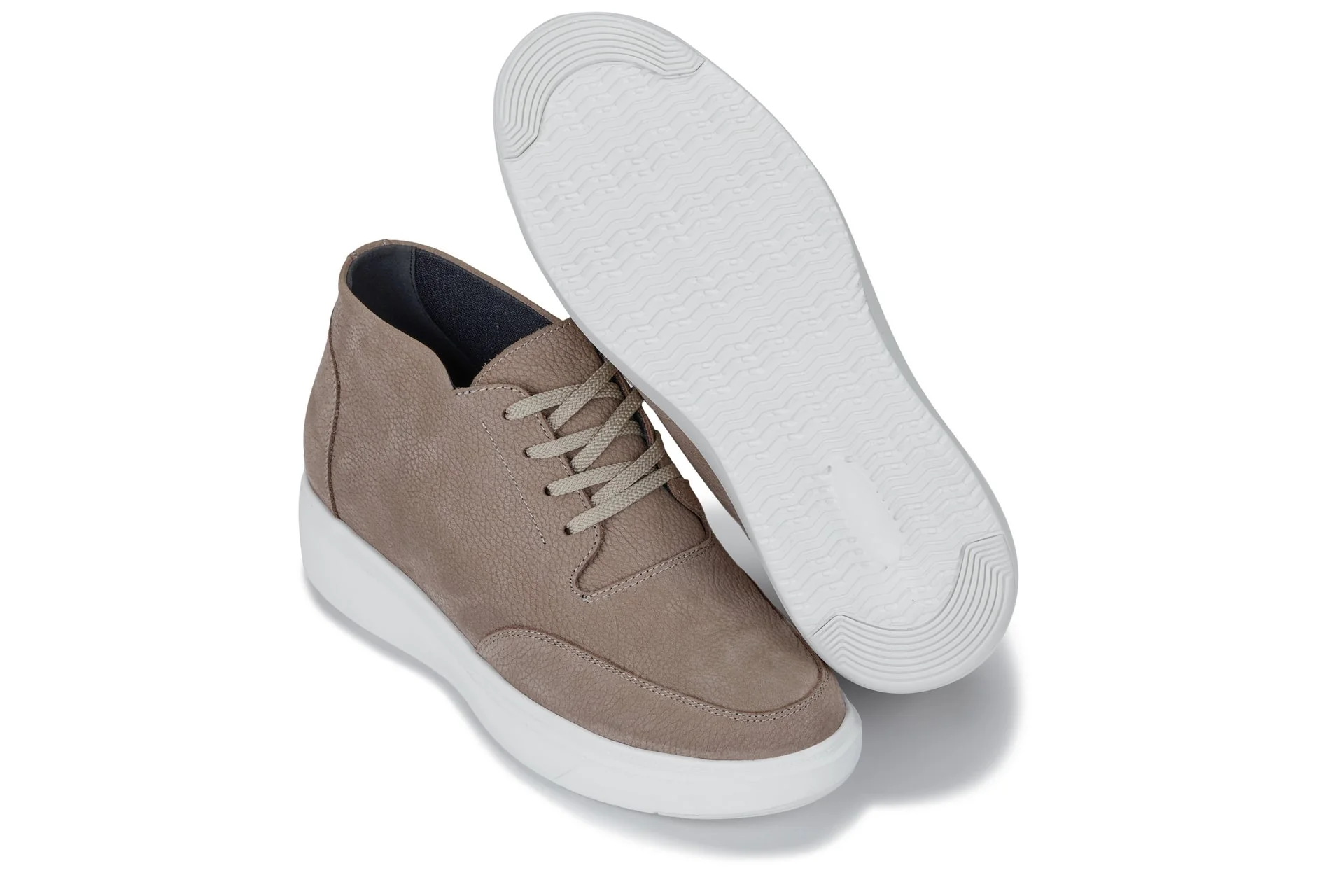 J1770  - 3.2 Inches Taller (Khaki) - Casual Chunky Sole Men's Shoes - Soft Pebble Grain Nubuck Leather - Image 6