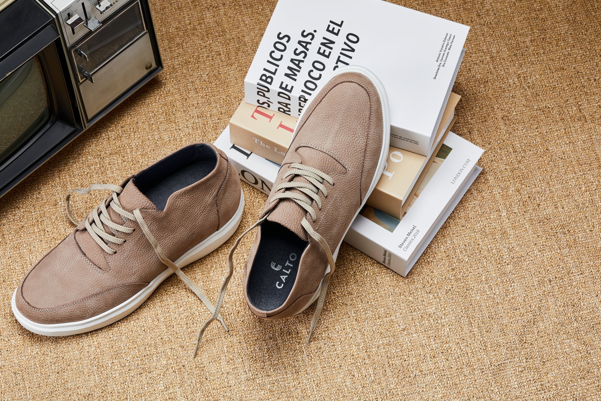 J1770  - 3.2 Inches Taller (Khaki) - Casual Chunky Sole Men's Shoes - Soft Pebble Grain Nubuck Leather - Image 7