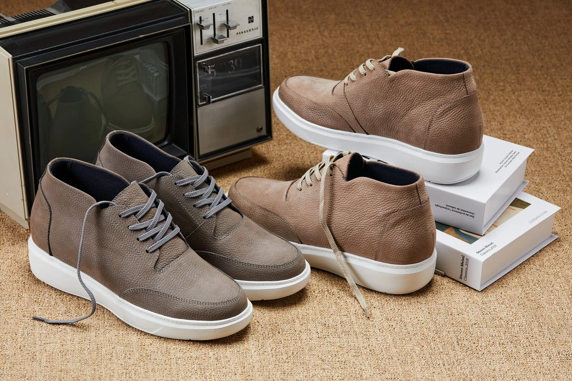 J1770  - 3.2 Inches Taller (Khaki) - Casual Chunky Sole Men's Shoes - Soft Pebble Grain Nubuck Leather - Image 8