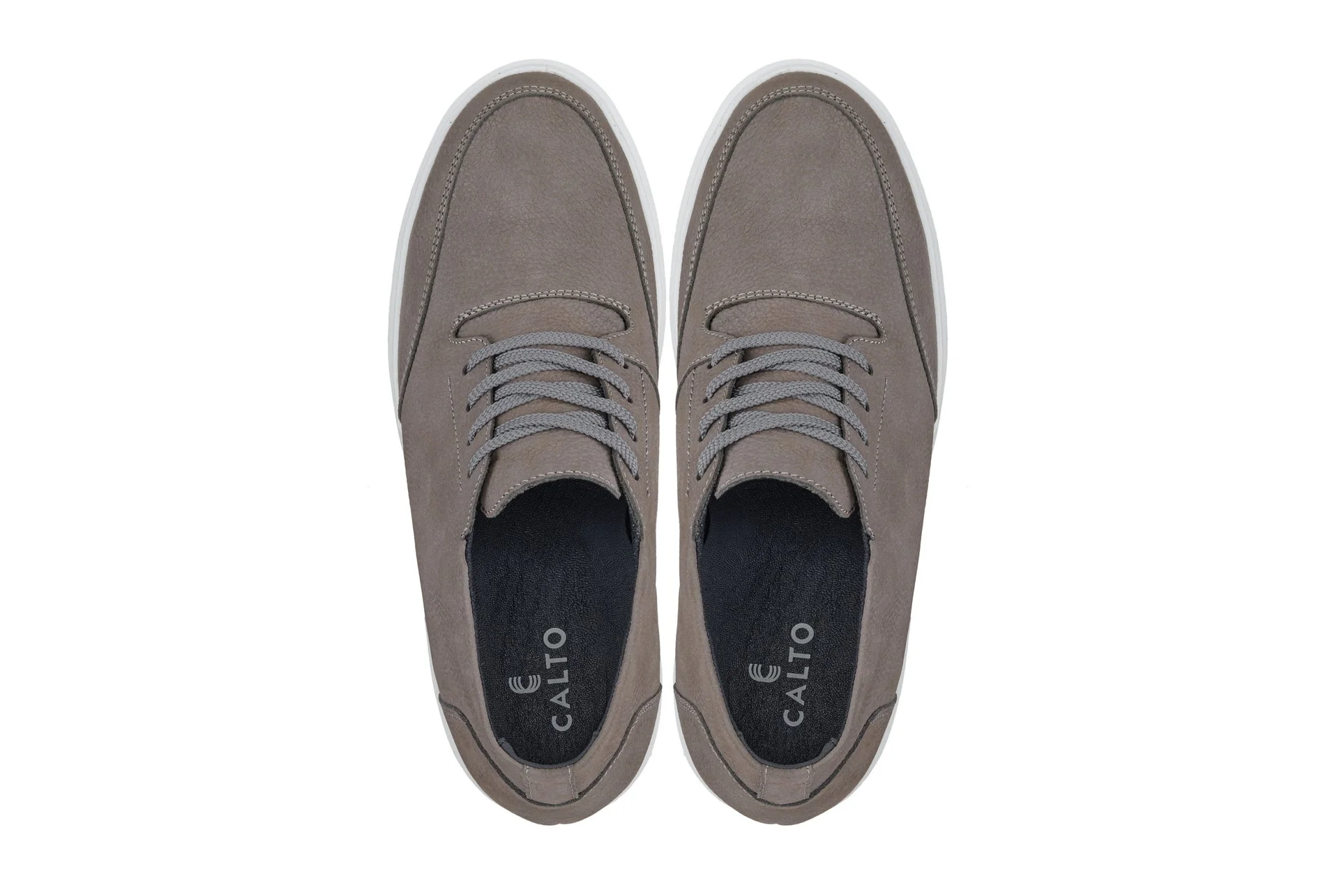 J1771  - 3.2 Inches Taller (Grey) - Casual Chunky Sole Men's Shoes - Soft Pebble Grain Nubuck Leather - Image 4