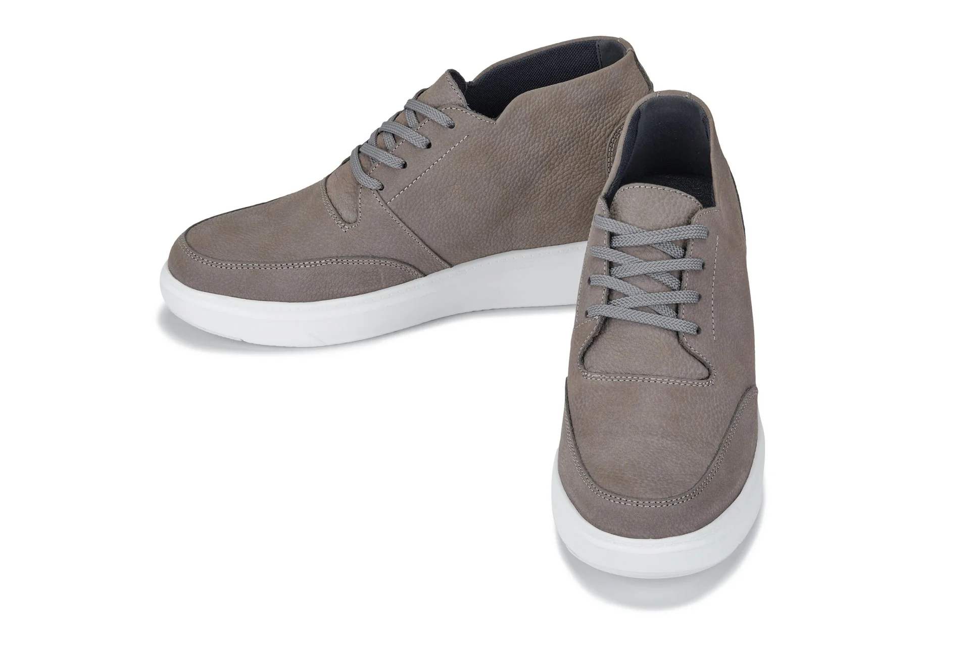 J1771  - 3.2 Inches Taller (Grey) - Casual Chunky Sole Men's Shoes - Soft Pebble Grain Nubuck Leather - Image 5